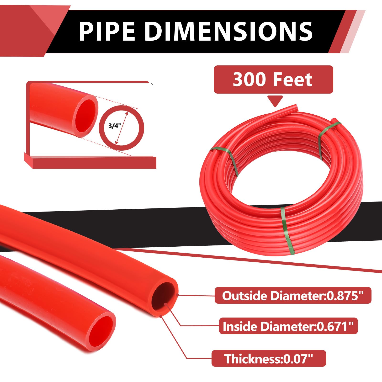 EFIELD 3/4-Inch 300 ft PEX-A Pipe/Tubing - Red Color for Potable Water & Plumbing Applications - Includes Pipe Cutter - Perfect for Home Water Supply, Radiant Heating & DIY Plumbing Projects