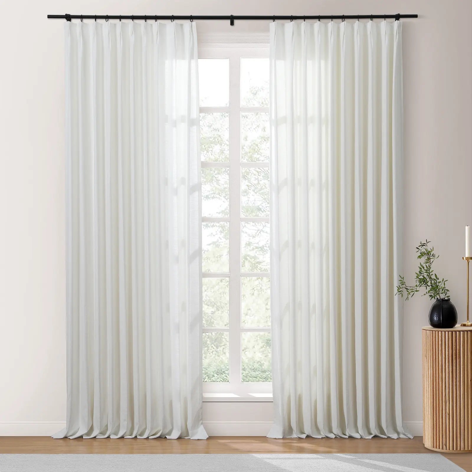 Isabella Heavyweight Cotton Blackout Curtains - Thermal Insulated Pleated Drapes for Living Room & Bedroom - Noise Reducing & Energy Saving Home Decor