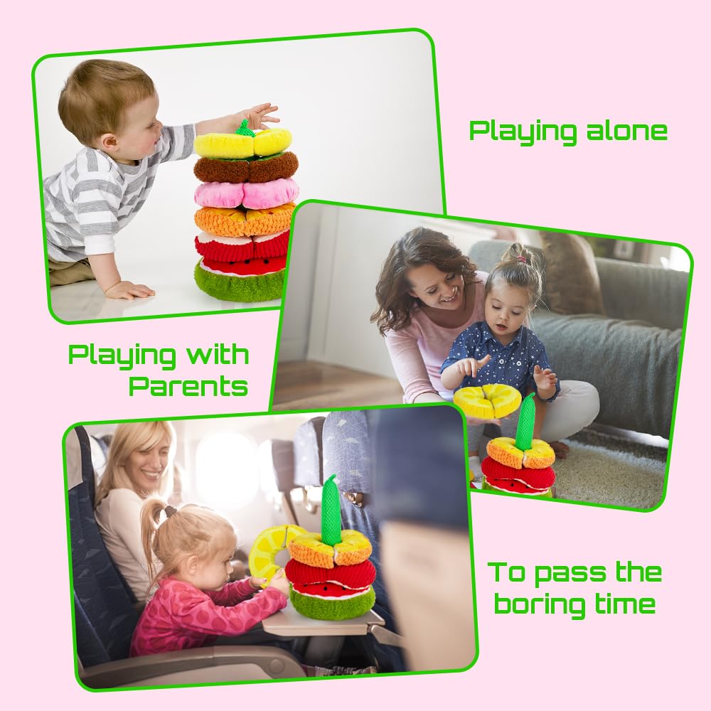 Beetoy Baby Stacking Toys - Sensory Fruit Toys for Toddlers with Different Textures, Crinkle & Squeakers | Preschool Learning Activities, Classroom Must-Haves | Perfect for Early Childhood Development & Montessori Play