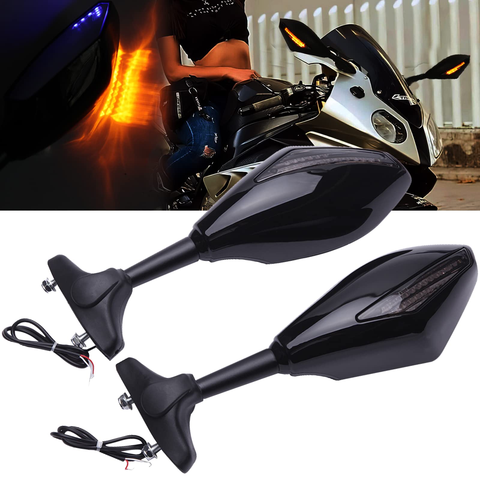 GSXR 600 750 1000 SV600 SV650 Motorcycle LED Side Mirrors with Turn Signals - Enhanced Visibility & Safety for Street & Sport Bikes