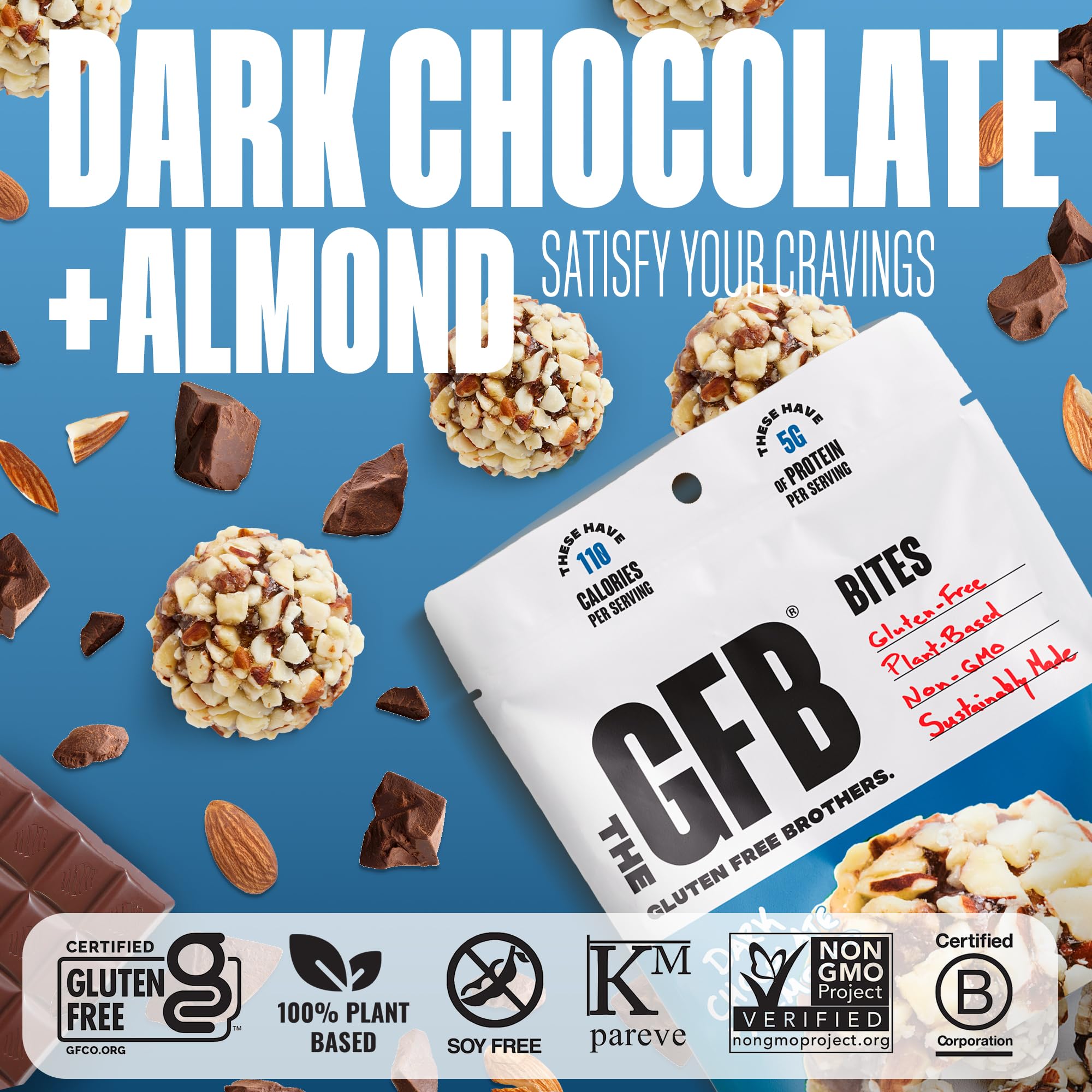 GFB Dark Chocolate Almond Protein Bites - Gluten Free, Vegan, Plant-Based, Non-GMO, Sustainably Made - Healthy Protein Energy Snacks, 4oz (6 Count) - Perfect for Post-Workout, On-the-Go & Keto Diet