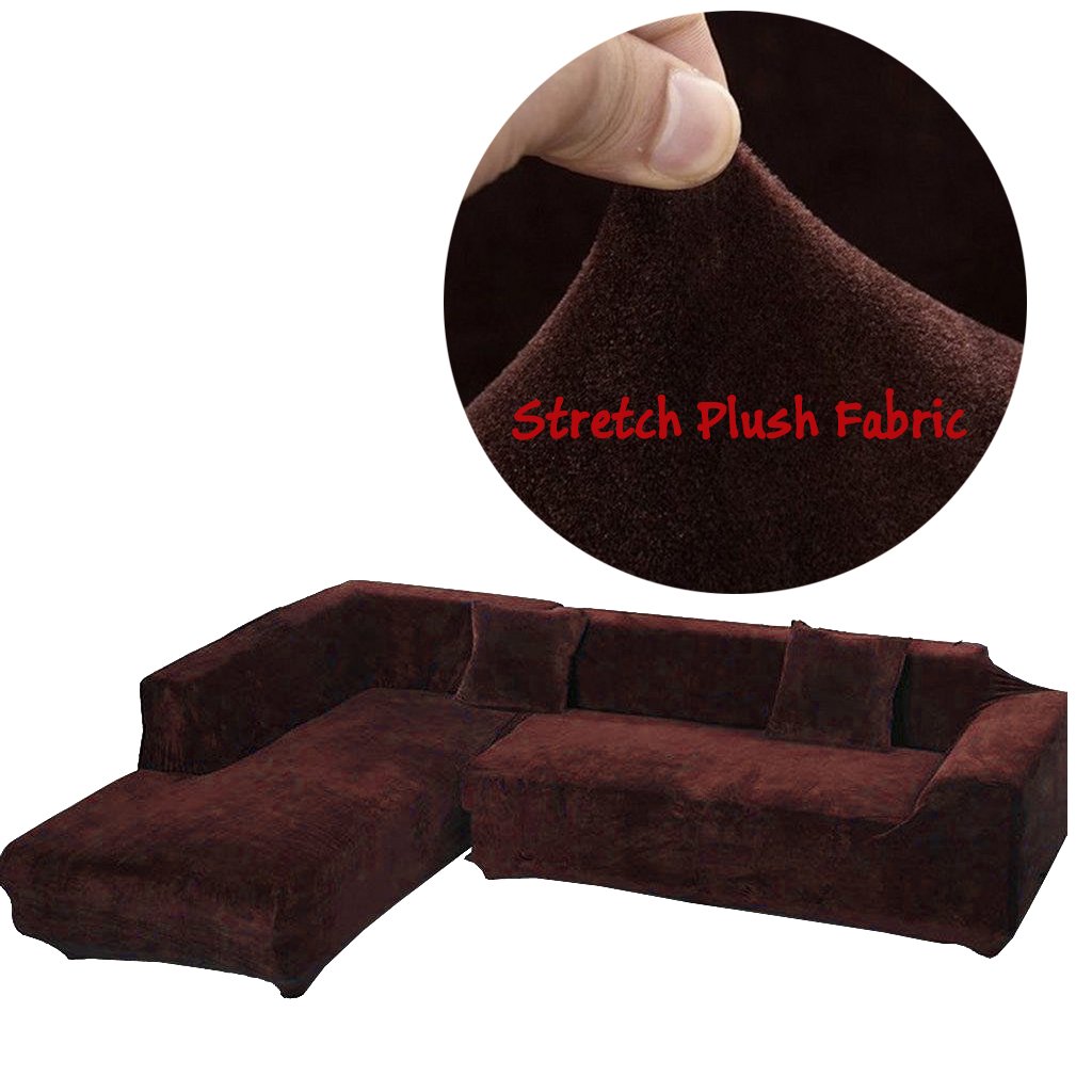Taiyucover Warm Plush L-Shaped Sofa Covers - Stretchable Sectional Sofa Protector for 1-4 Seater Couches - Anti-Wrinkle Armchair & Loveseat Slipcover in Coffee Color (XL Size) - Perfect for Living Room, Family Room & Home Theater Comfort