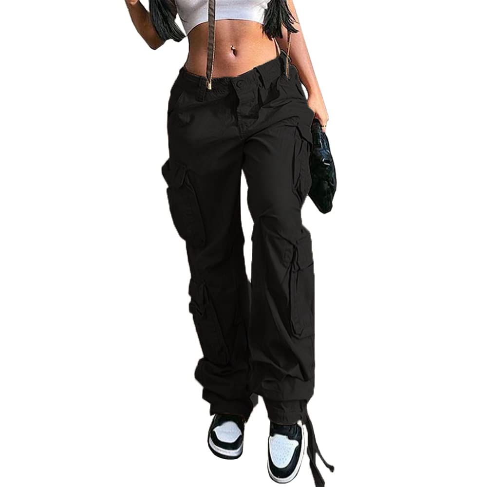 NCXFTP High Waist Cargo Pants for Women - Baggy Jogger Straight Wide Leg Parachute Pants Y2K Style | Perfect for Streetwear, Casual Outfits & Festival Fashion