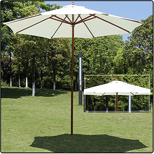 2.7m Wooden Outdoor Garden Beach Umbrella with Wood Pole - Patio, Pub, Bar, Restaurant, Cafe & Hotel Canopy Shade (Cream) | Perfect for Poolside Lounging, Seaside Relaxation & Outdoor Dining