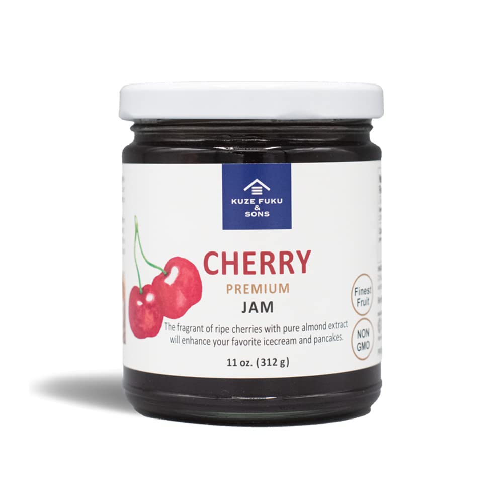 KUZE FUKU & SONS All Natural Cherry Jam - Non-GMO Real Fruit Preserves, No Artificial Flavors, 11 Oz (311.84g) - Perfect for Toast, Pancakes, Yogurt & Dessert Toppings