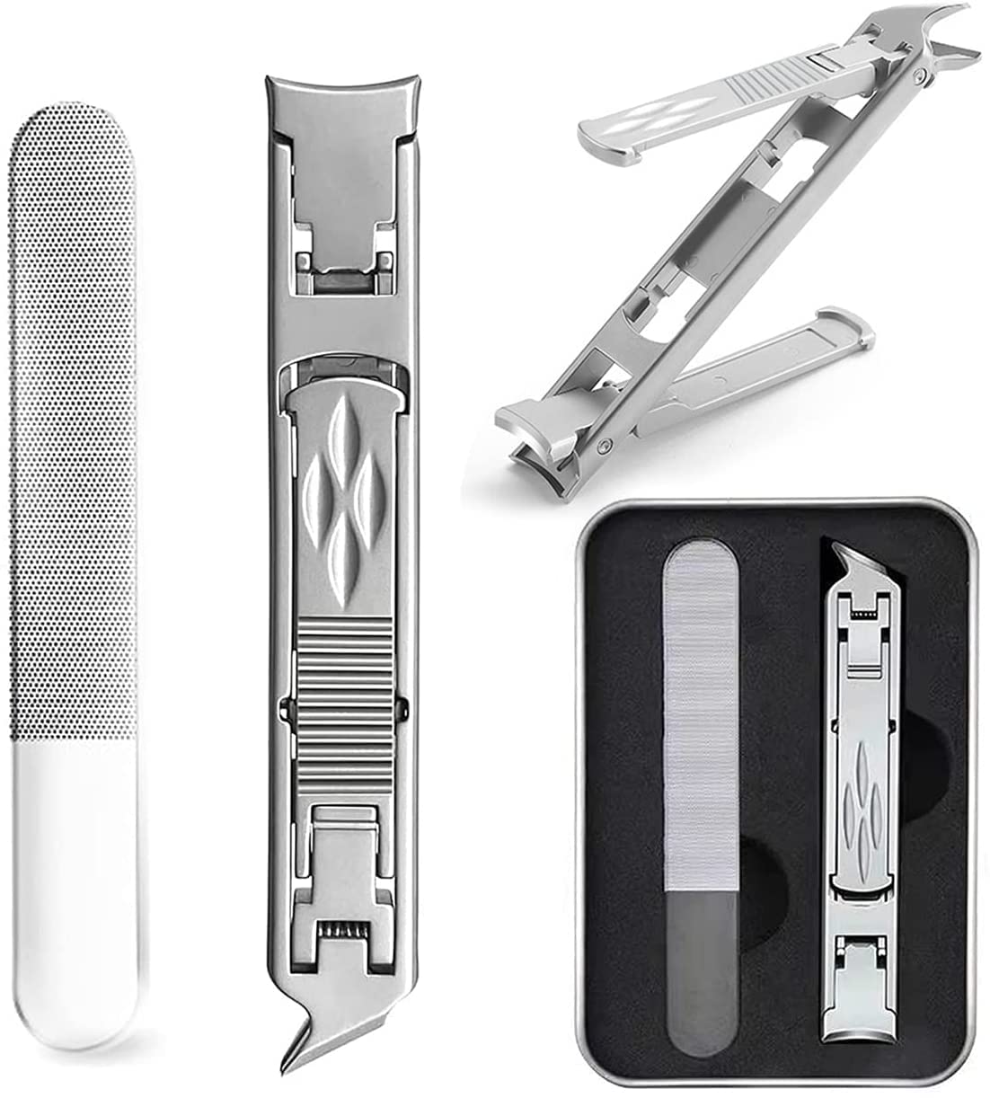 **Portable Nail Clippers for Thick Nails - Ultra Slim Folding Safety Lock Wide Jaw Cutter with Nail File, Travel-Friendly Double Head Curved & Slanted Trimmer for Toenails & Fingernails - Perfect for Travel, Home & Salon Use**