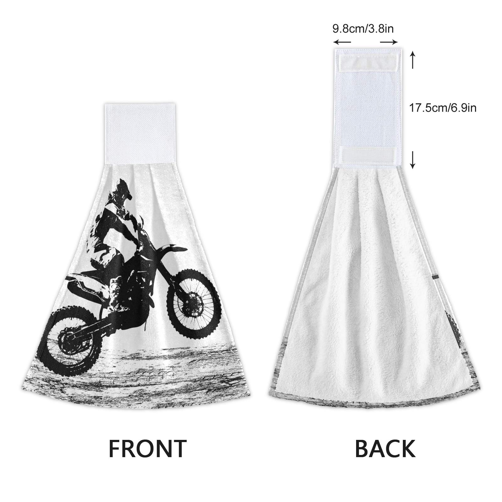 Blueangle 2 Pcs Motocross Rider Kitchen Hand Towels - Absorbent Coral Velvet Hanging Towels for Kitchen, Bathroom, and Outdoor Adventures