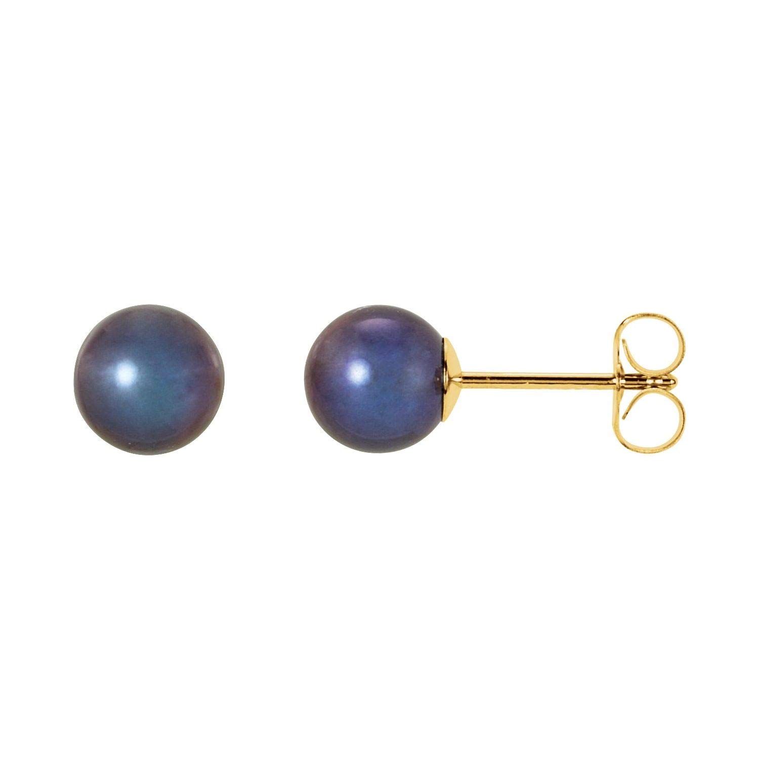 14K Yellow Gold 6mm Black Freshwater Cultured Pearl Stud Earrings - Fine Jewelry Gifts for Women, Girls & Men - Perfect for Birthday, Anniversary, Valentine's Day, Thanksgiving, Mother's Day & Christmas - Elegant for Weddings, Parties & Office Wear