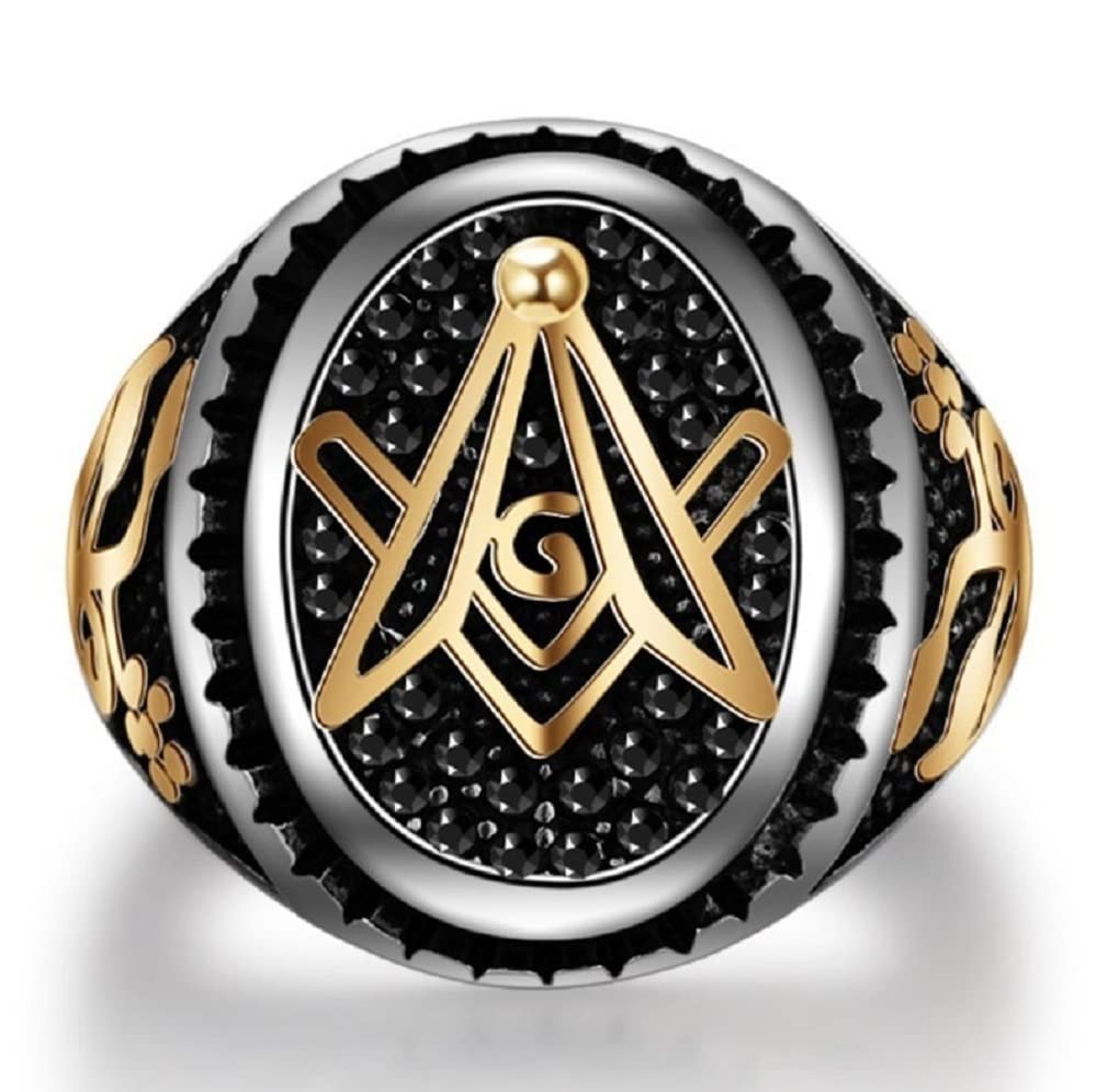 PikaLF Masonic Ring for Men - Gold Tree of Life Freemason Symbol Ring | Hip Hop Biker Jewelry | Religious Amulet & Punk Style Gift | Perfect for Masonic Ceremonies, Biker Events & Fashion Statements