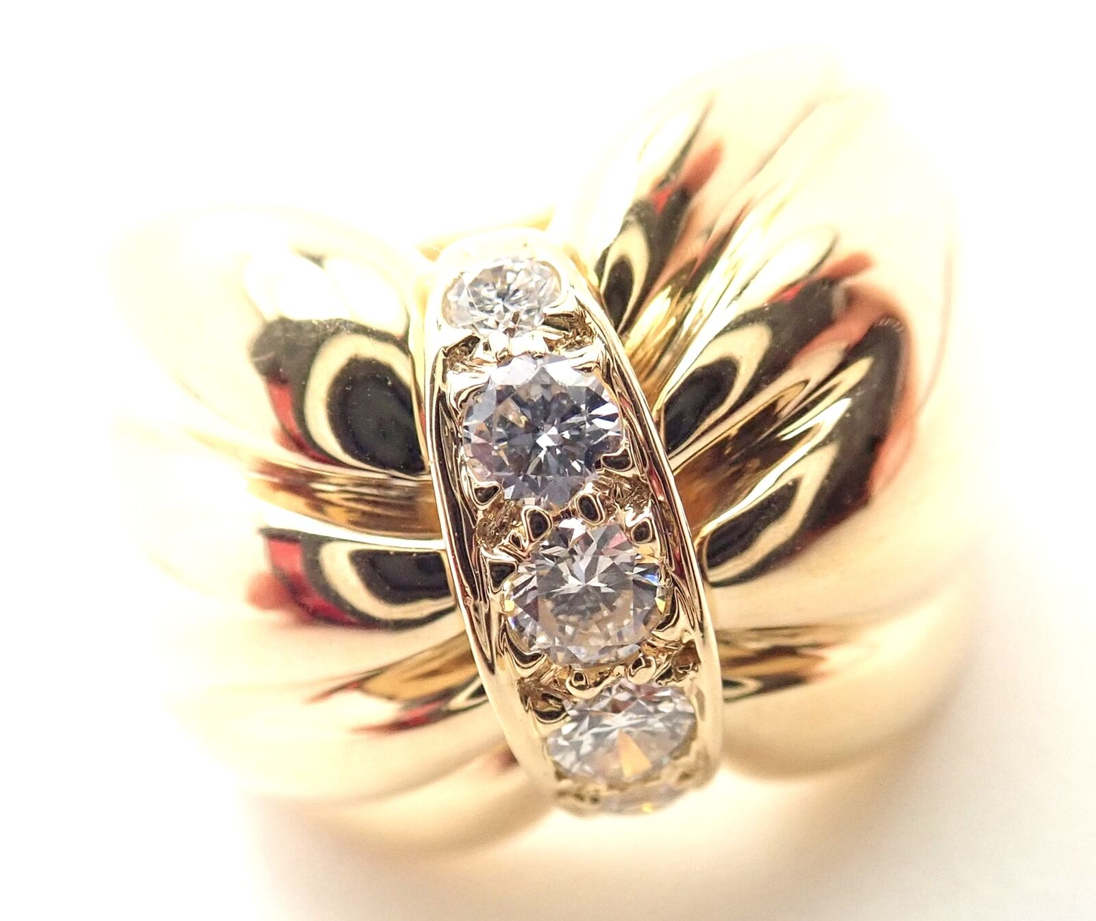 Authentic Van Cleef & Arpels 18k Yellow Gold Diamond Bow Ring - Luxury Jewelry for Women, Perfect for Weddings, Anniversaries & Special Occasions