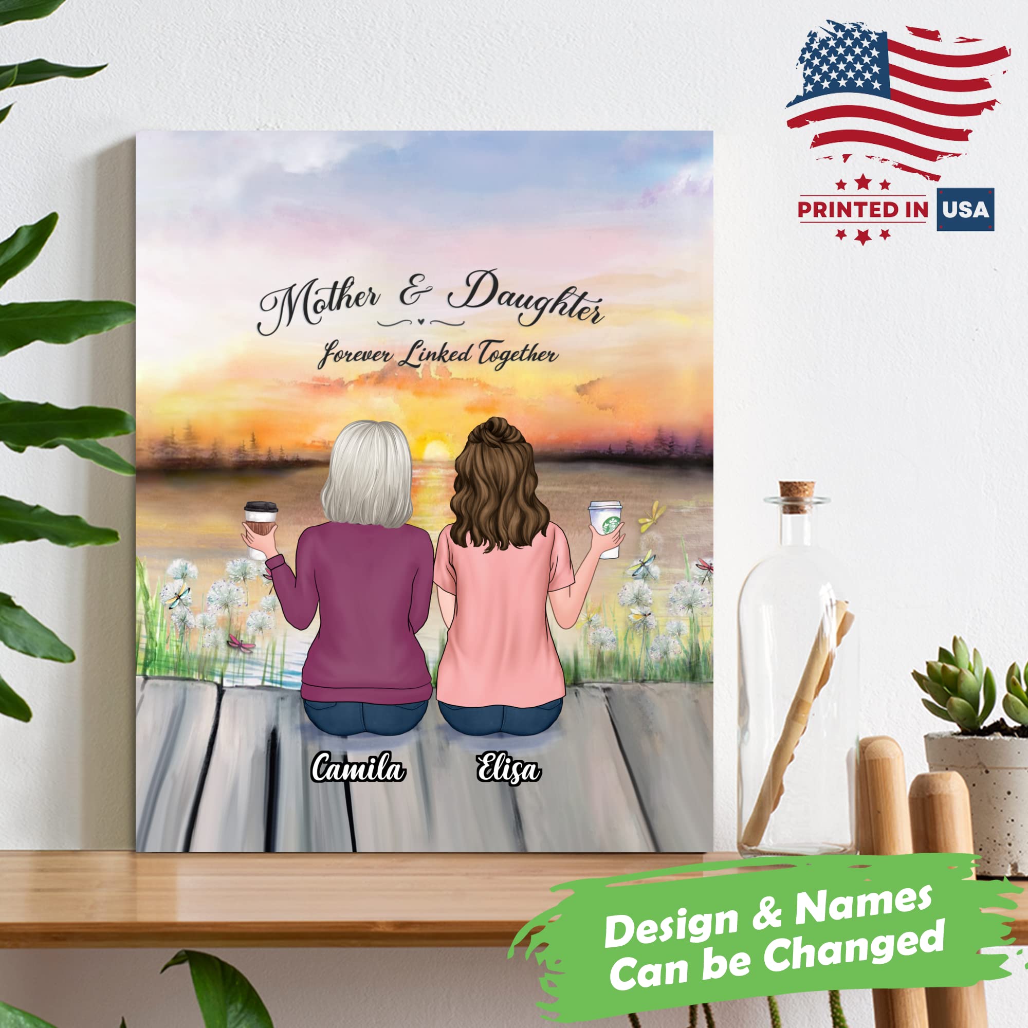 Custom Mom Wrapped Canvas - Personalized Mother Daughter Gift with Name & Design - Unique Mother's Day, Christmas & Birthday Present - Heartwarming Art for Home Decor & Special Occasions
