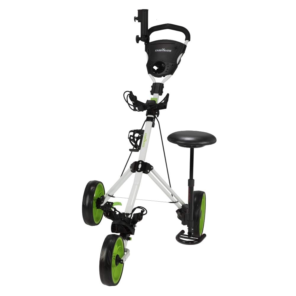 Golf X-TREME 3 Wheel Push Pull Golf Cart with Seat - Lightweight Folding Golf Trolley for Men & Women - Perfect for Golf Courses, Parks & Outdoor Use (White/Green)