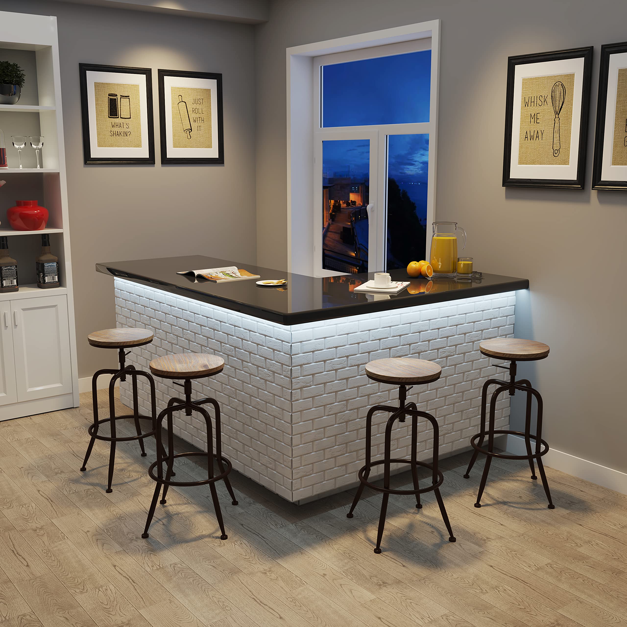Industrial Bar Stools Set of 2 - Adjustable Height Metal Swivel Bar Stools with Footrest, 27-30 Inch Counter Height Bar Chairs for Kitchen Island, Coffee Bar & Home Pub - Heavy Duty & Space Saving Design