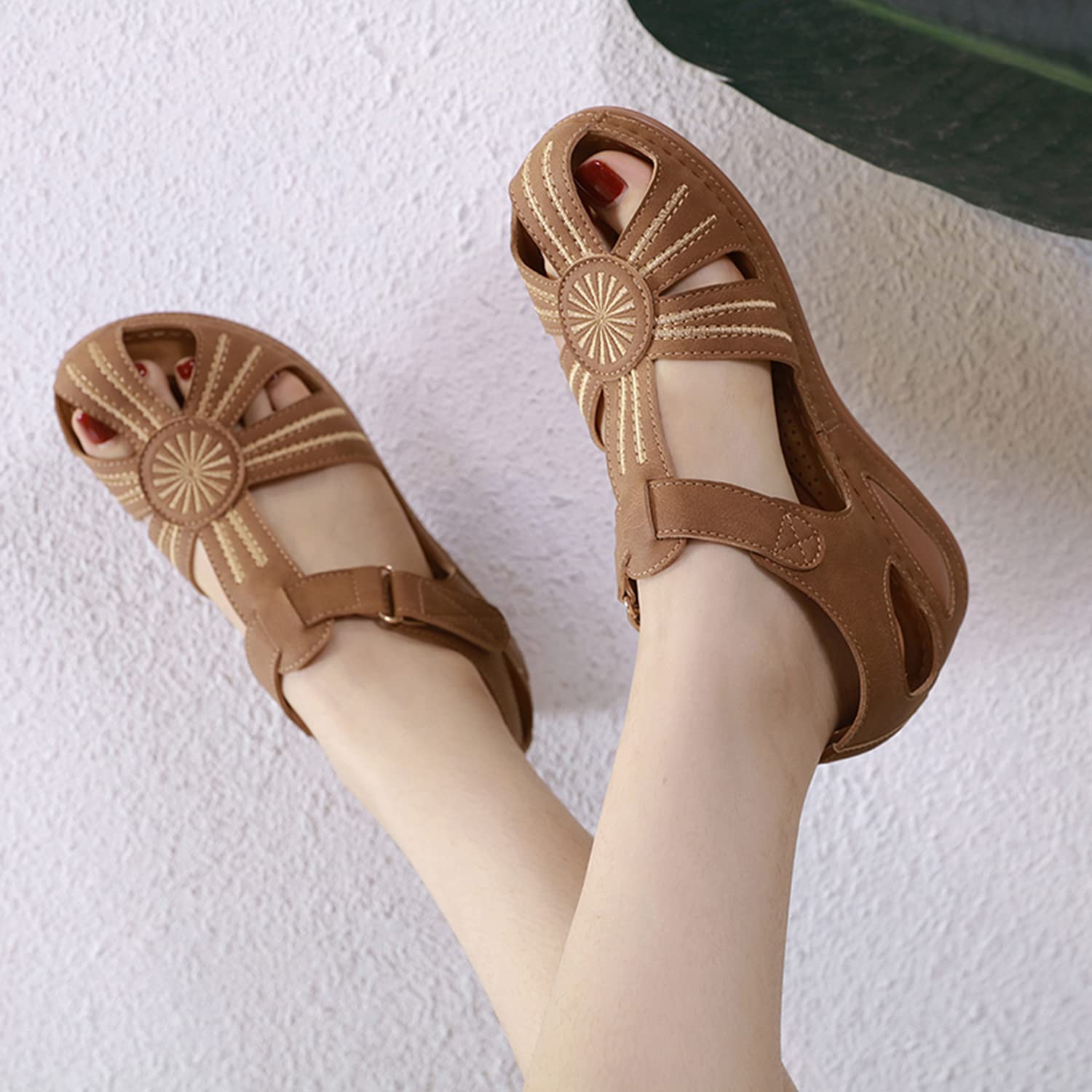 SHIBEVER Women's Wedge Sandals Summer - Comfortable Closed Toe Platform Sandals for Women, Dressy Wedge Heels Size 5-11 | Perfect for Beach, Vacation, and Casual Outfits
