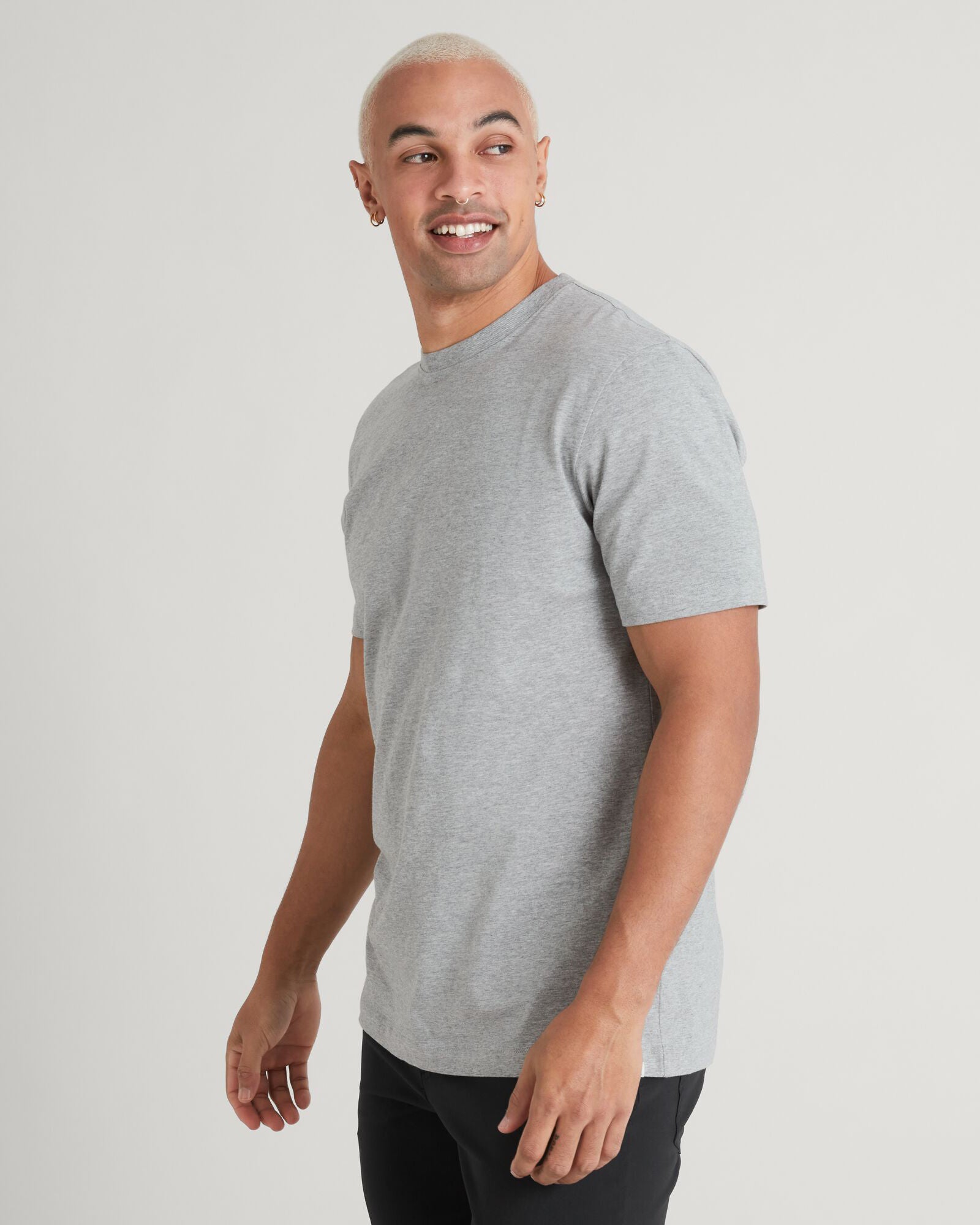 KMD Solid Men's Short Sleeve T-Shirt - Light Grey Marle - Casual Comfort Fit for Everyday Wear & Summer Outfits