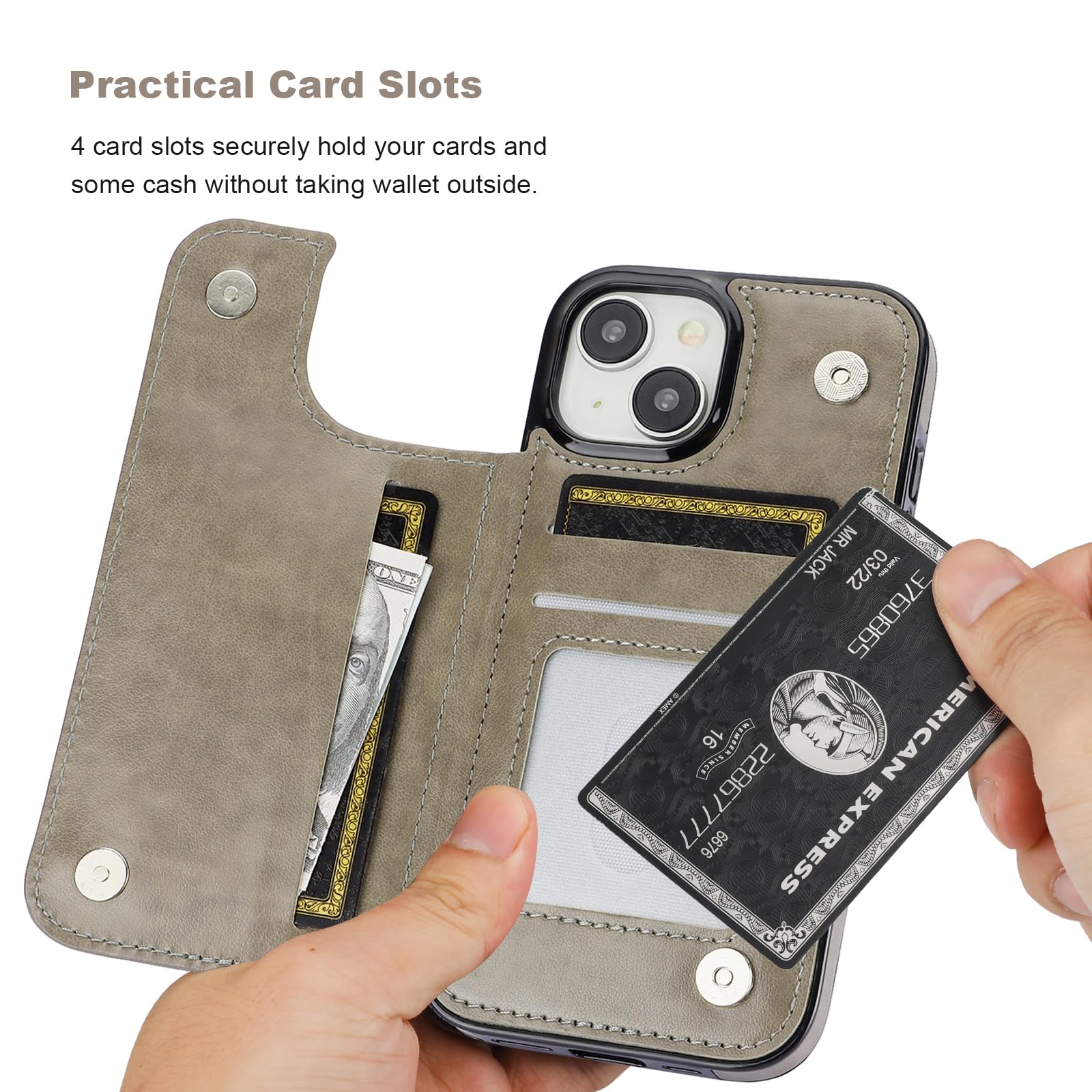 Vaburs iPhone 15 Case Wallet with Card Holder - Embossed Mandala Flower PU Leather Cover with Magnetic Car Mount | Shockproof Flip Case for 6.1