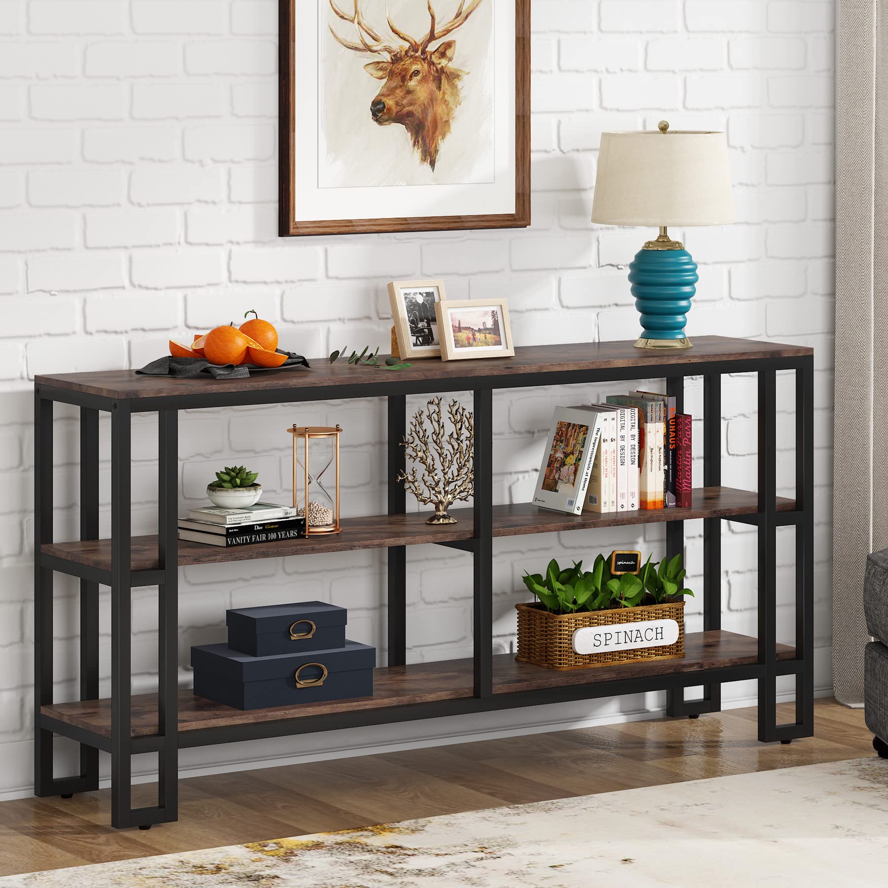 Tribesigns 70.9 Inch Industrial Sofa Table - 3-Tier Long Console Table for Behind Couch, Entryway, Hallway | Rustic Brown Wooden Foyer Table for Living Room, Kitchen & Coffee Bar | Perfect for Small Spaces, Home Decor & Entertaining Guests