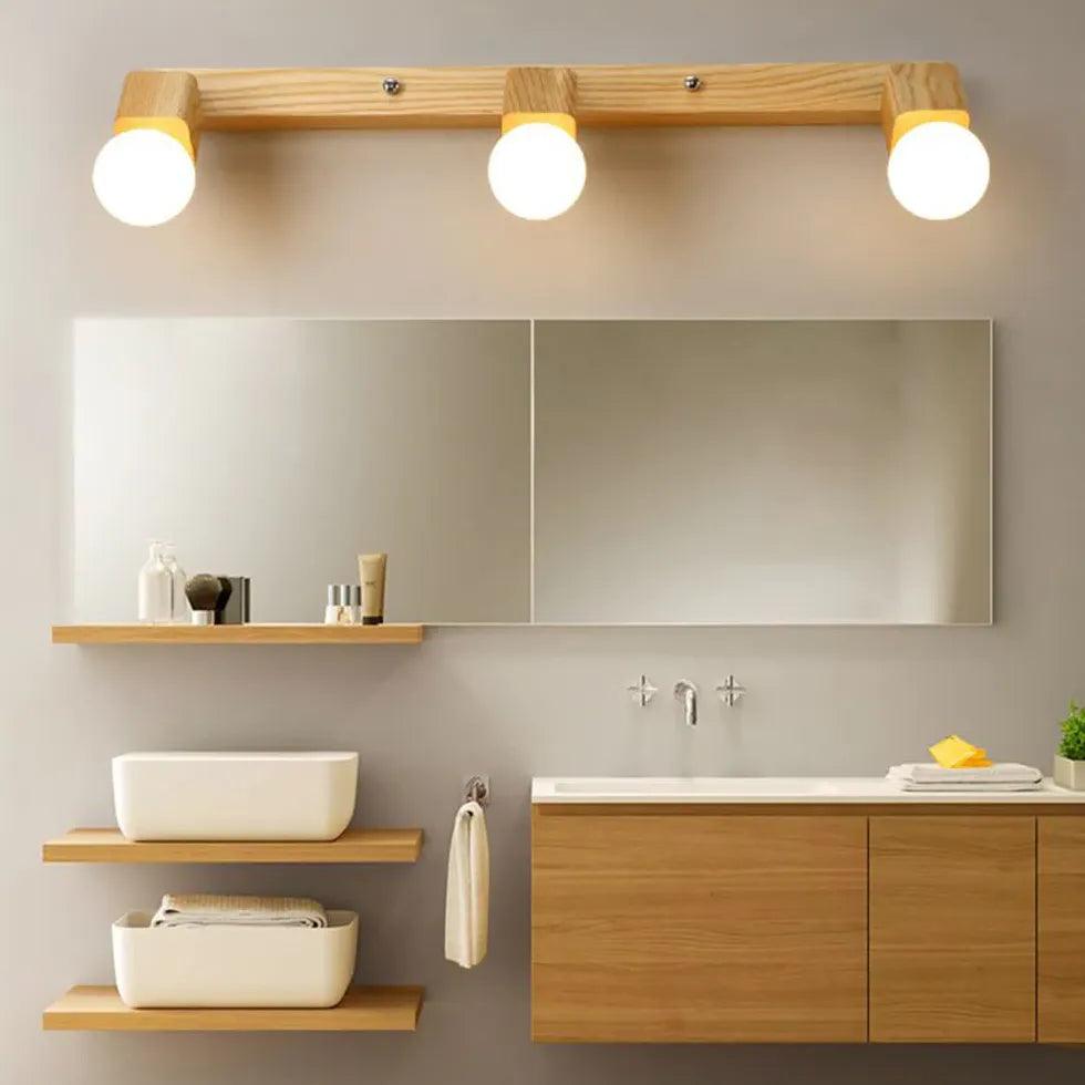 Square Globe Wooden Bathroom Spotlights - Modern Wooden LED Wall Sconce for Bathroom Vanity, Bedroom, Hallway - Warm White Dimmable Lighting Fixture for Home Decor