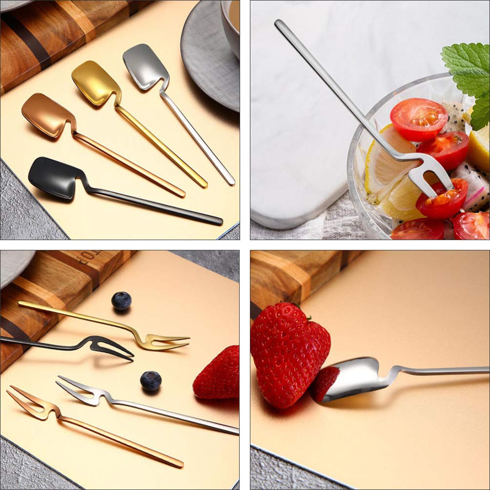 Hemoton 8-Piece Stainless Steel Dessert Spoon Set - Long Handle Mixing Spoons, Tea Forks, Espresso Serving Spoons, Cake & Sugar Spoons, Mini Fruit Forks - Perfect for Coffee, Desserts, Baking & Tea Parties