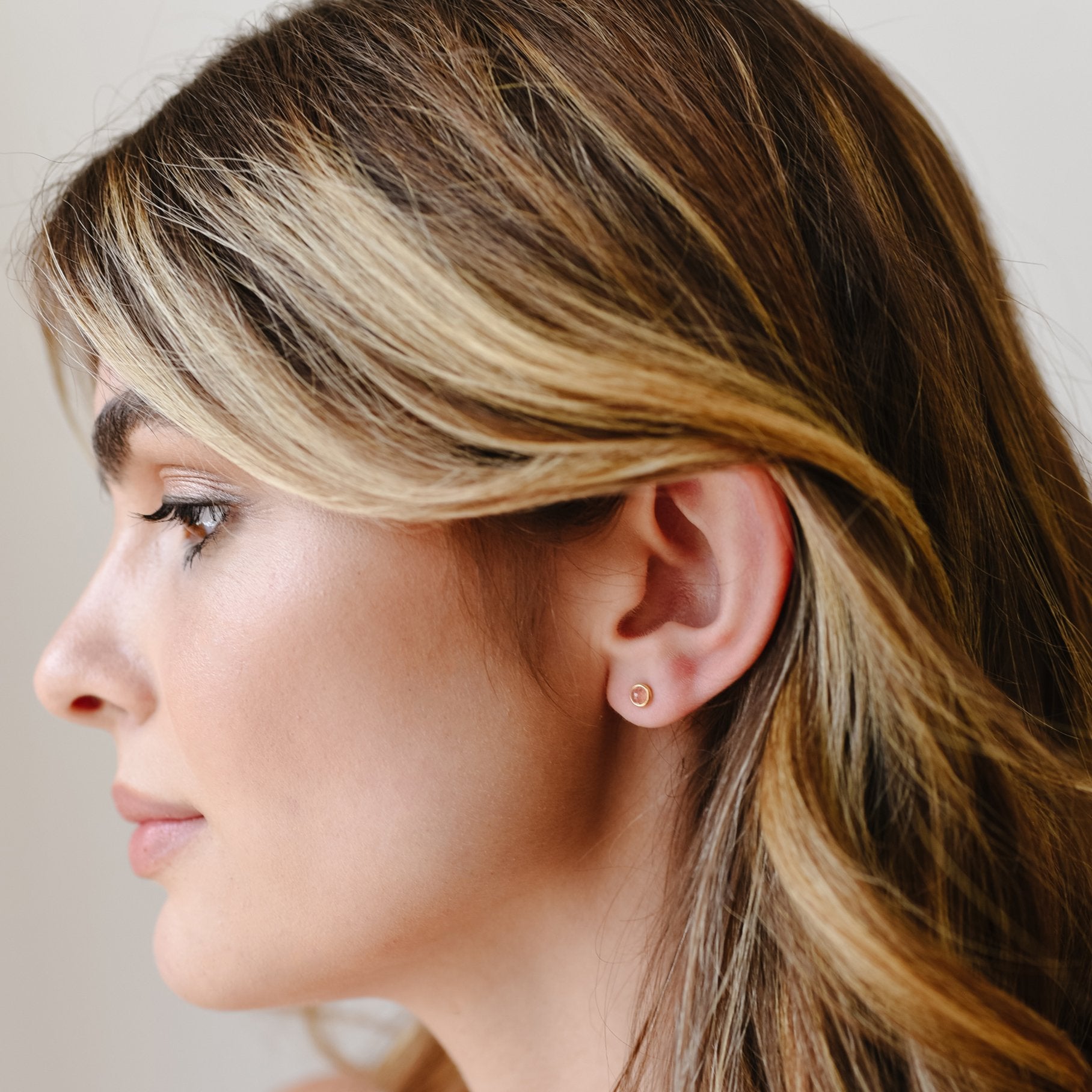 Pink Quartz & Gold Tiny Protect Stud Earrings - Elegant Jewelry for Women, Gift for Her, Perfect for Everyday Wear & Special Occasions