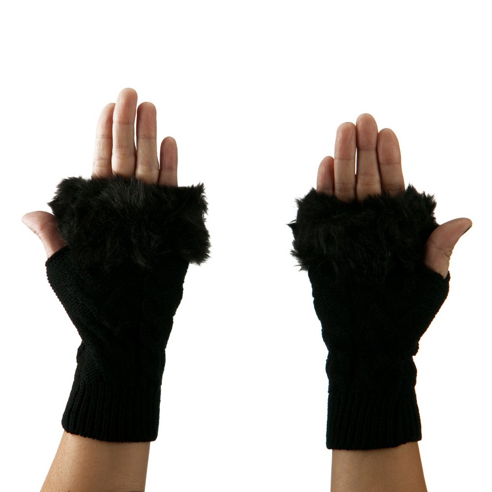 Jeanne Simmons Knitted Fur Cuff Arm Warmer - Black W17S43D | Winter Fashion Accessories for Women | Perfect for Cold Weather & Outdoor Activities