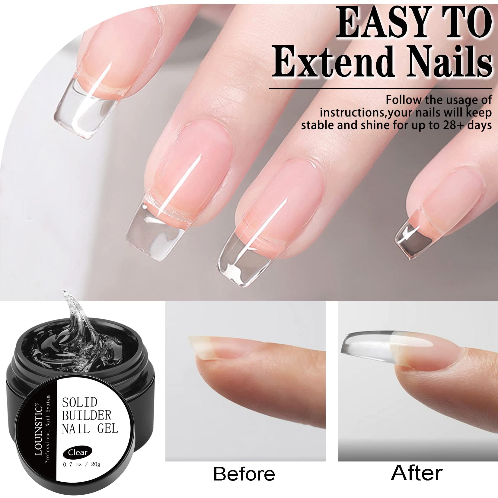 Professional Solid Builder Gel for Nails - Non-Sticky Clear Extension Hard Gel for 3D Sculpting & Nail Art Molding with Sequins (2pcs, 0.7oz) - Perfect for Salon, DIY Manicures & Long-Lasting Nail Extensions