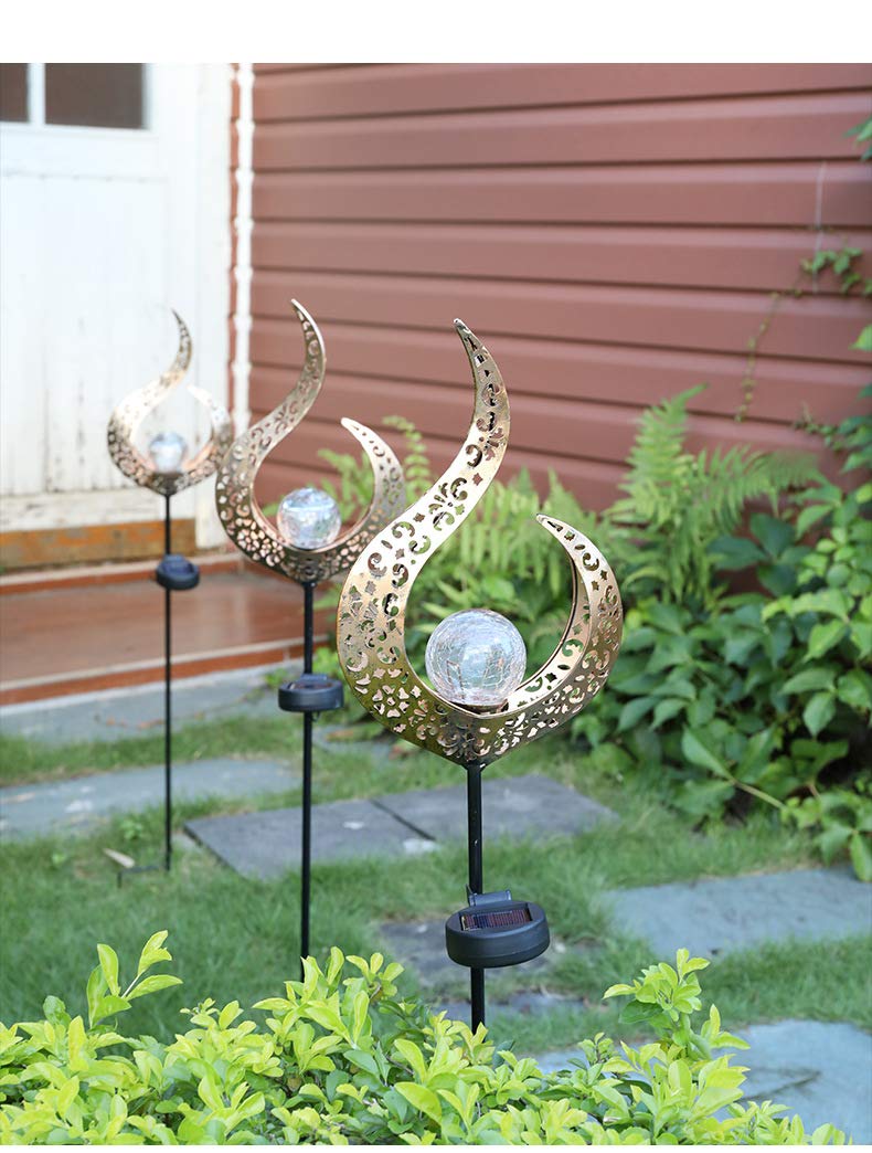 Solar Powered Flame Shaped LED Garden Lights - Waterproof Crackle Glass Globe Outdoor Stake Lights for Lawn, Pathway, Patio & Courtyard | Decorative Landscape Lighting for Backyard, Garden Party & Evening Ambiance