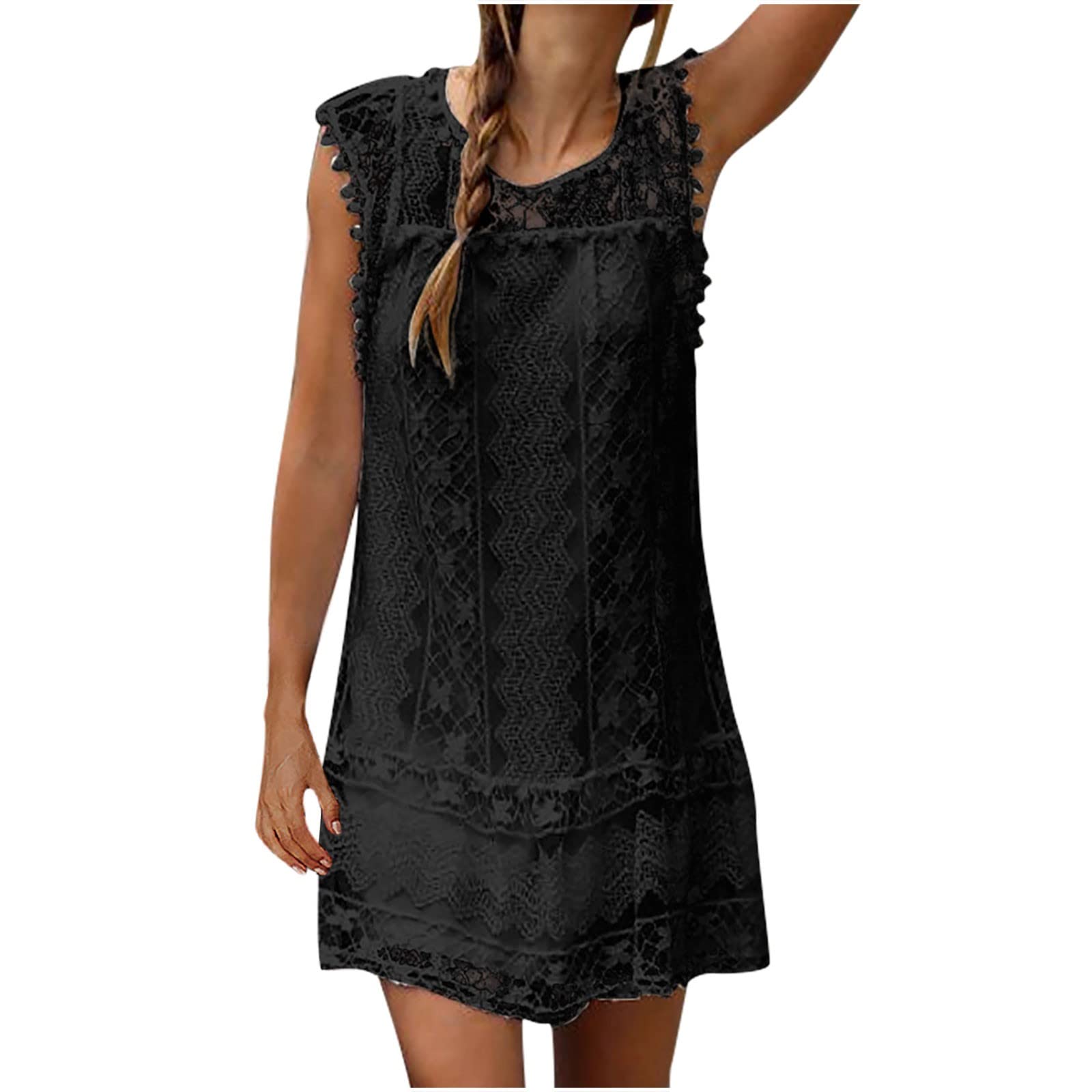 Women's Summer Sundress - Sleeveless Swiss Dot Lace Shift Dress for Wedding Guest, Cocktail Party & Beach Vacation | Casual Flowy Sun Dress for Outdoor Events, Date Night & Tropical Getaways