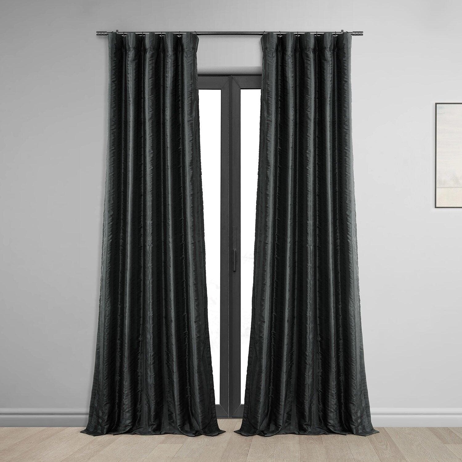 Black Striped Silk Blackout Curtains for Bedroom - Elegant Room Darkening Drapes for Better Sleep & Privacy