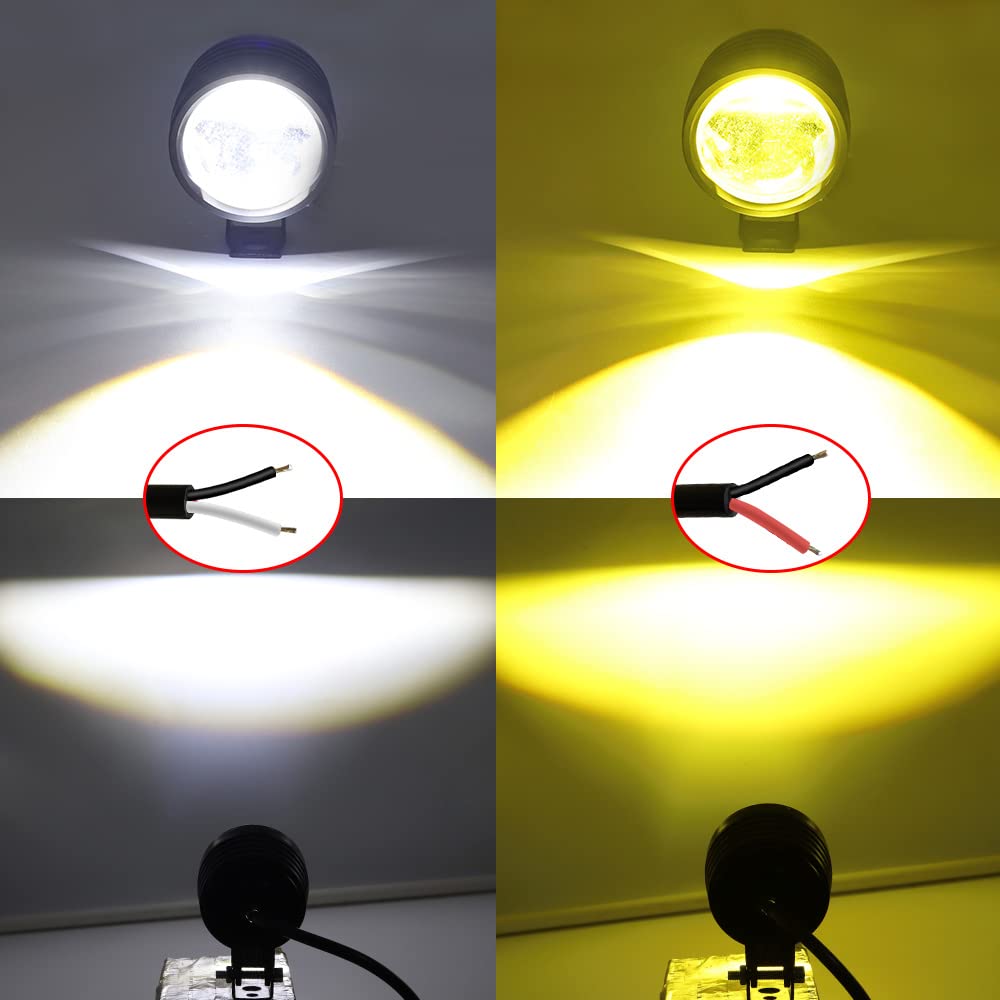 60W Motorcycle Fog Lights 2 Inch 12V Spotlights - Amber/White Dual Color for Night Riding