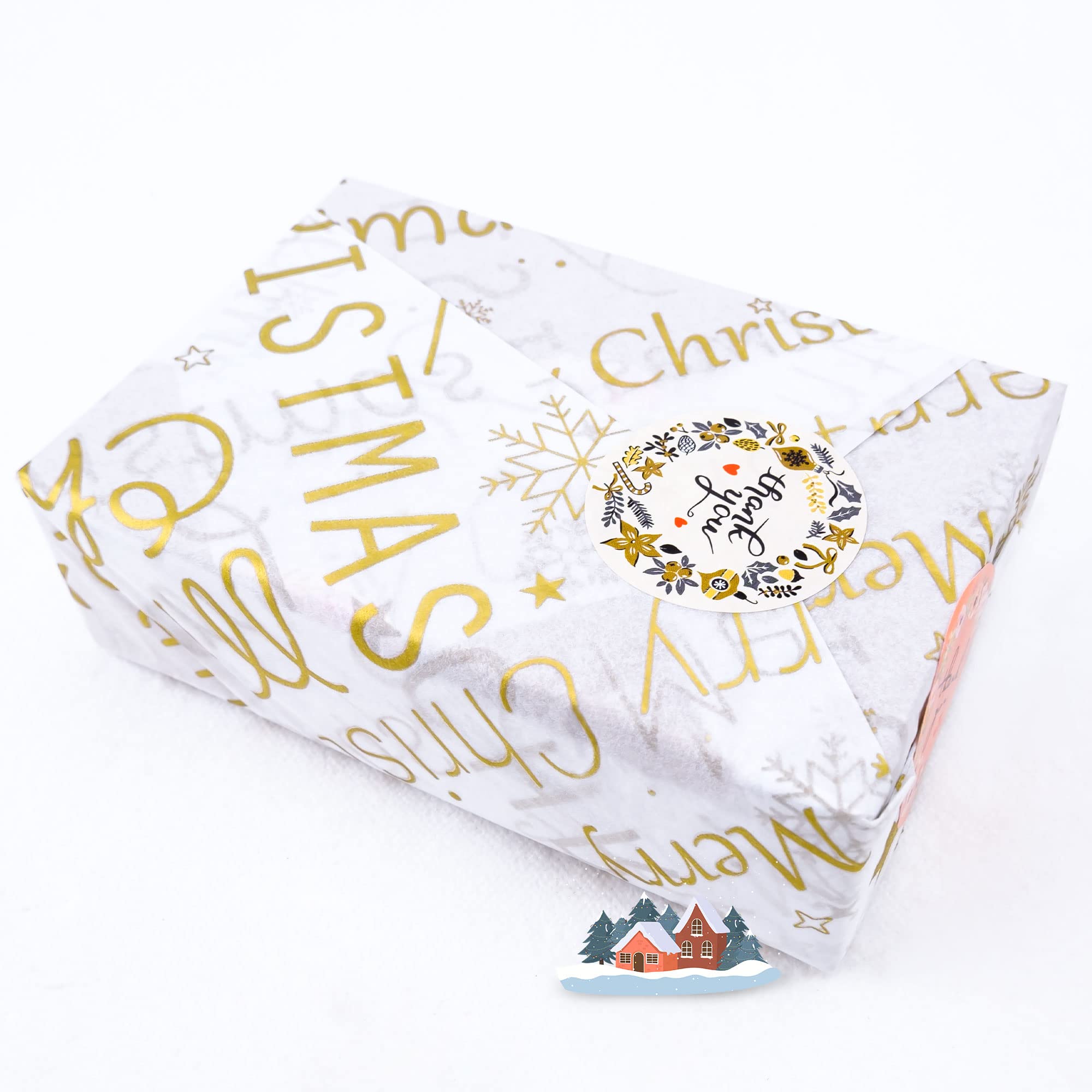 MR FIVE 60 Sheets White with Gold Merry Christmas Tissue Paper Bulk, 20