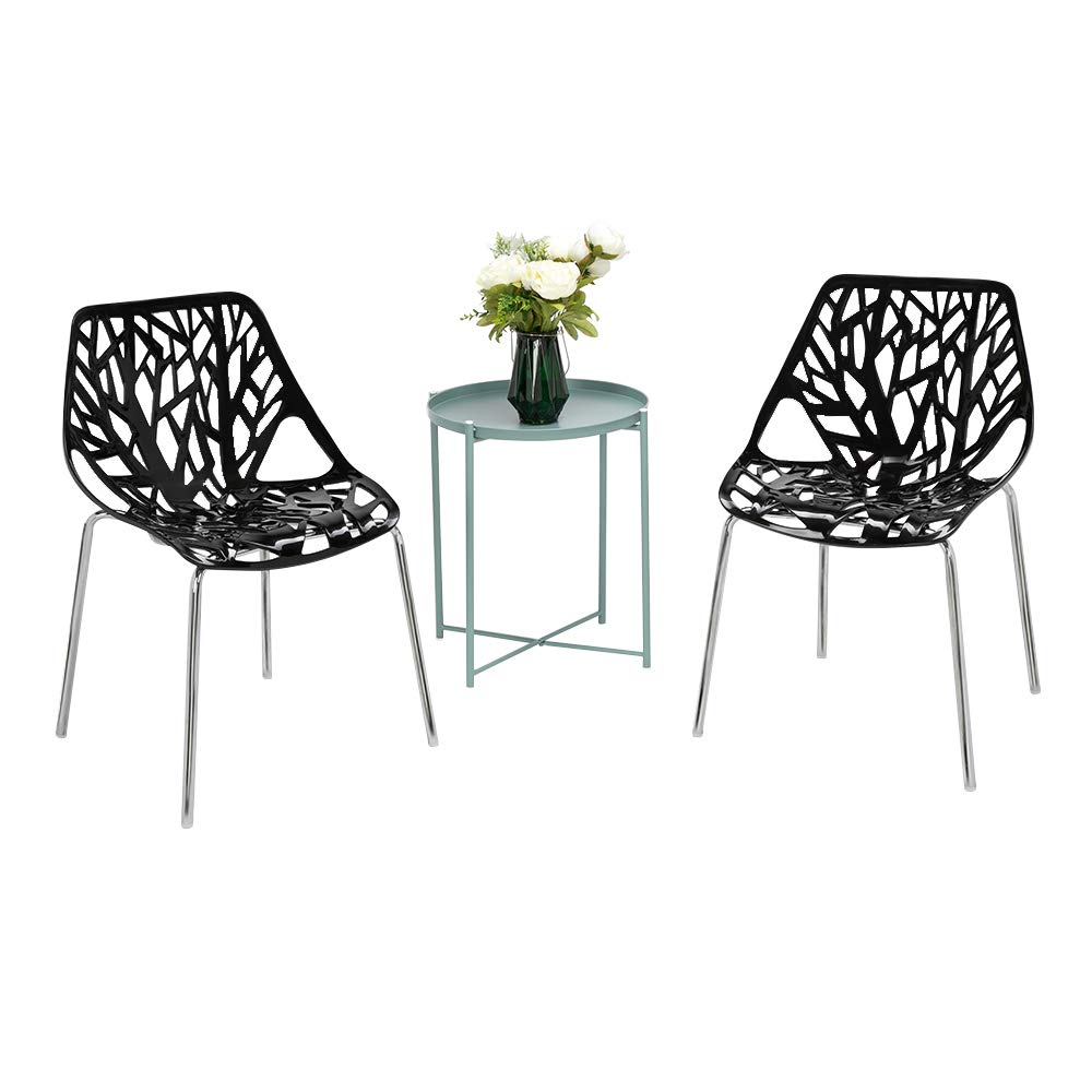 Bonnlo Modern Black Dining Chairs Set of 6 - Stackable Plastic Saping Birch Chairs for Kitchen, Dining Room, Office & Restaurant - Space Saving Furniture for Small Spaces & Compact Homes (6-Pack, Black)