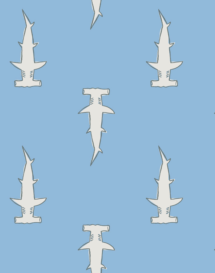 Hammerheads Wallpaper by Tea Collection - Cornflower Blue Design for Kids' Room, Nursery, or Playroom Decor