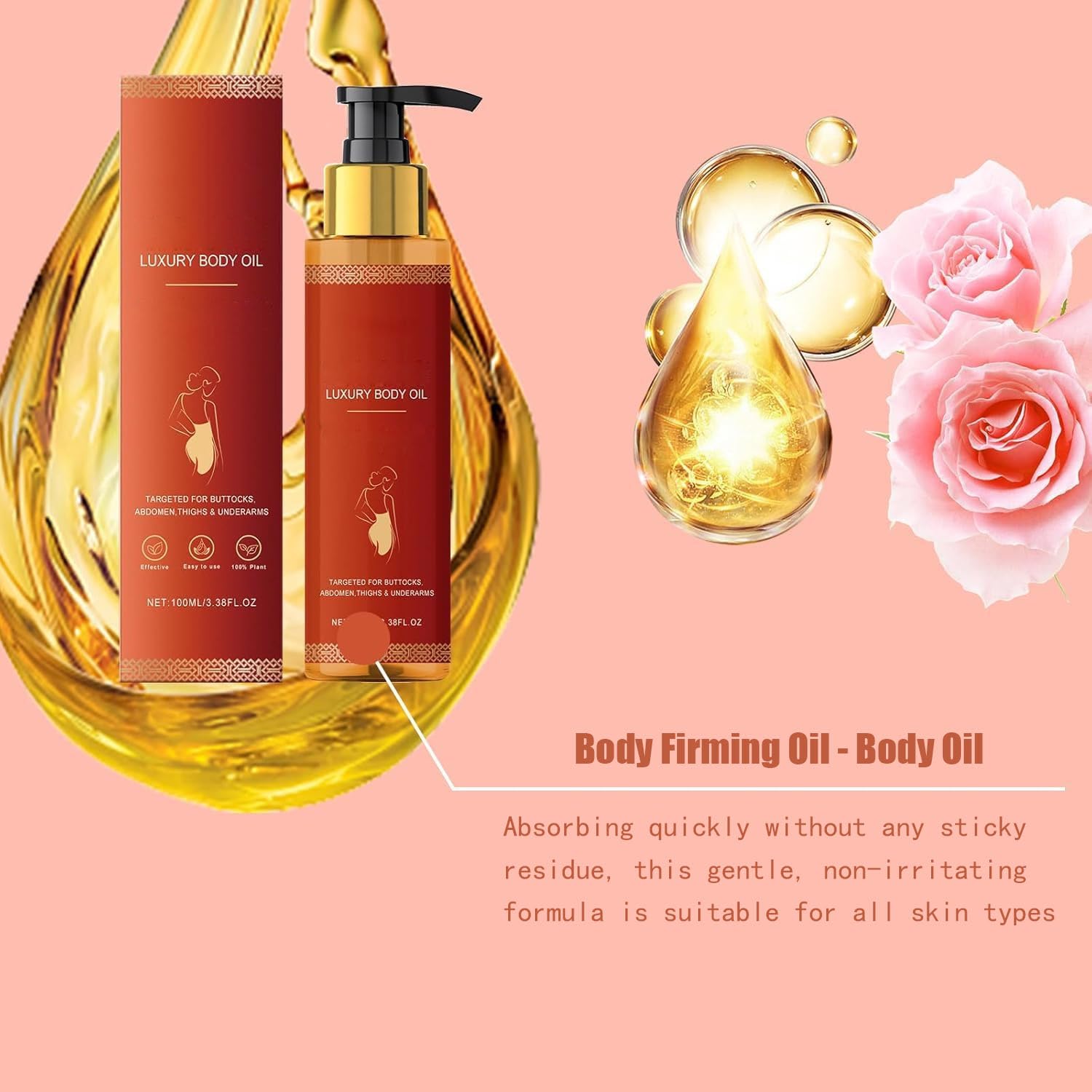 Firming Body Oil for Hydration & Skin Tightening - 3.38 fl oz Moisturizing Treatment for Arms, Legs & Full Body - Perfect for Post-Workout Recovery & Anti-Aging Skincare Routine