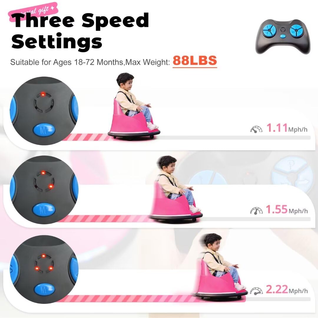 **Zupapa 12V Electric Ride-On Bumper Car for Kids Ages 1.5-6 Years - Remote Control, Bluetooth Music, 3 Speed Modes, DIY License Plate - CPSIA & ASTM Certified - Perfect for Indoor & Outdoor Play**