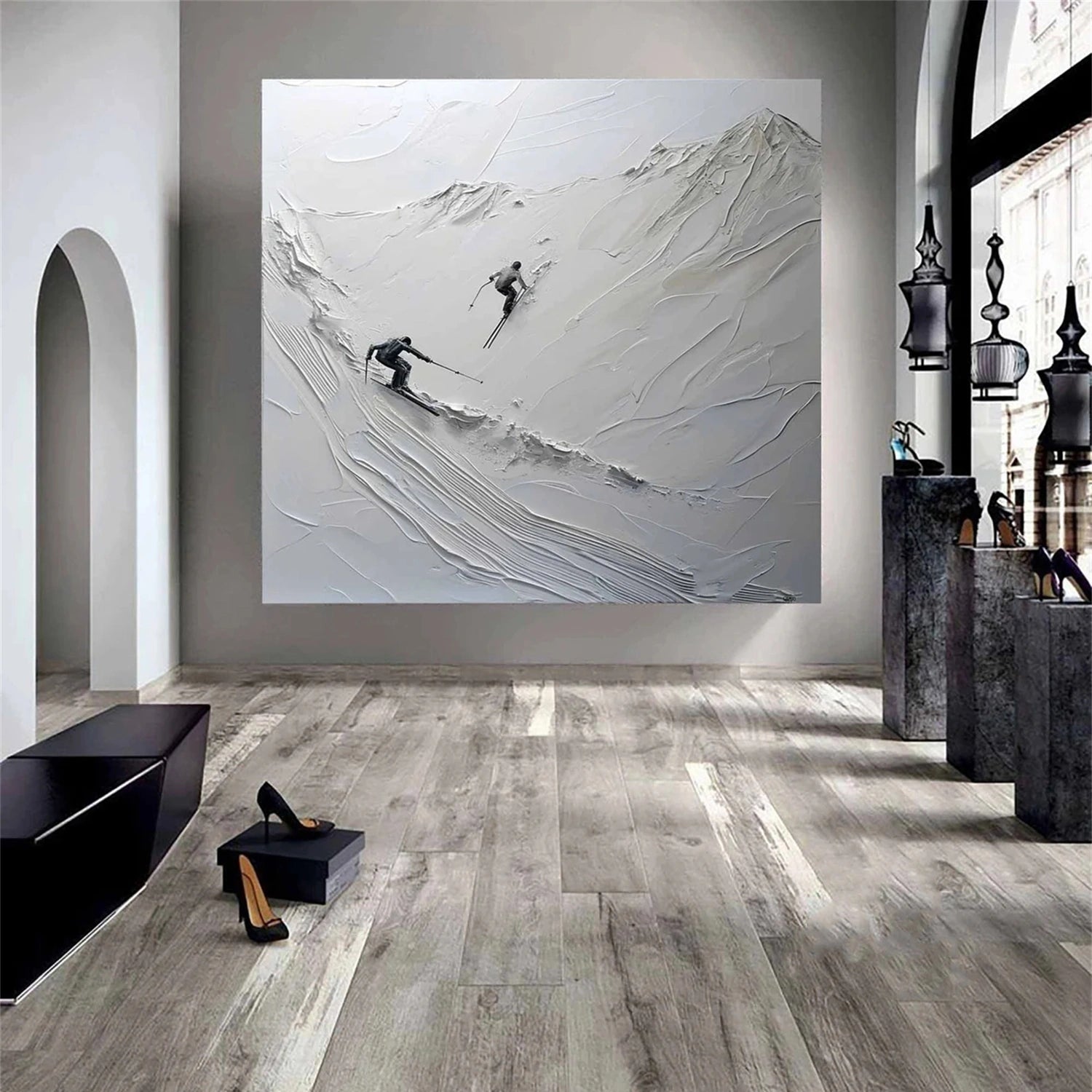 Premium Skiing Sport Art Textured Painting Canvas - Winter Sports Wall Decor #SP047 | Perfect for Ski Lodge, Cabin & Mountain Home Decor