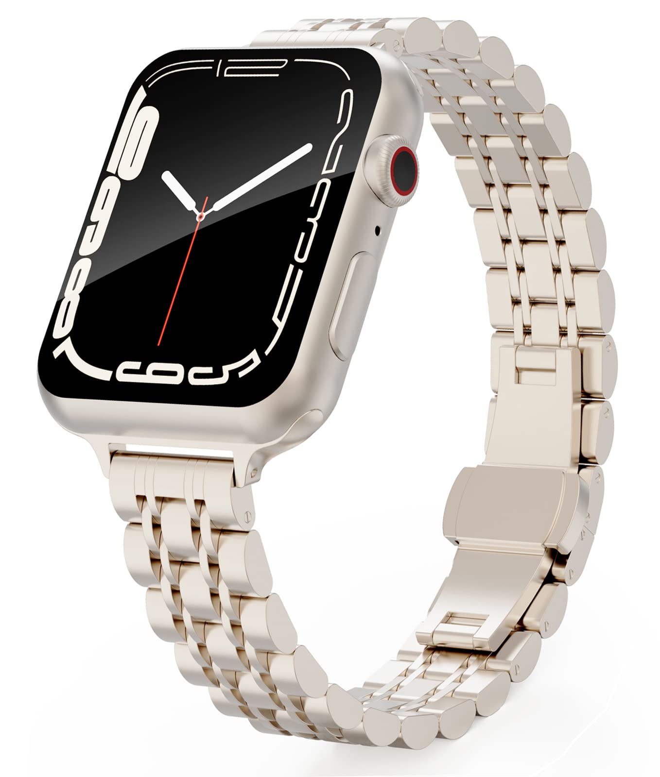Slim Stainless Steel Metal Watch Band Compatible with Apple Watch 41mm 40mm 38mm 45mm 42mm 44mm 49mm - Thin Chain Link Strap for Women iWatch Series 9/8/7/SE/Ultra/6/5/4/3/2/1 - Perfect for Work, Gym & Everyday Wear