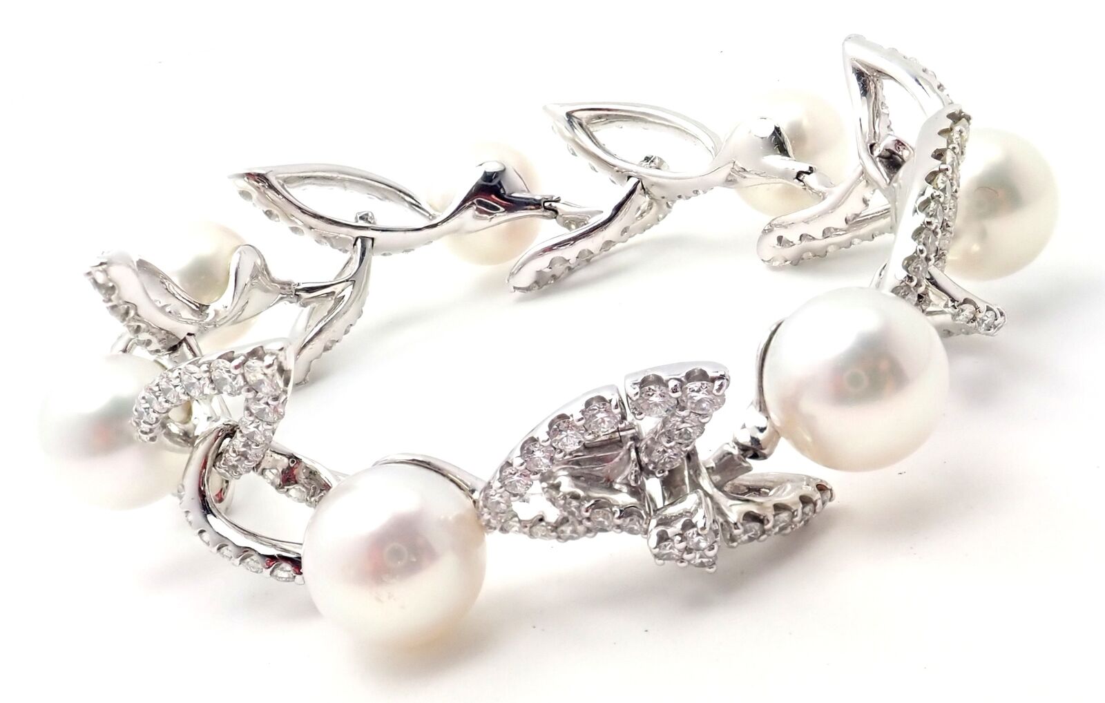 Authentic Mikimoto 18k White Gold 7 Carat Diamond 12mm Pearl Bracelet - Luxury Jewelry for Women, Perfect for Weddings, Anniversaries & Special Occasions