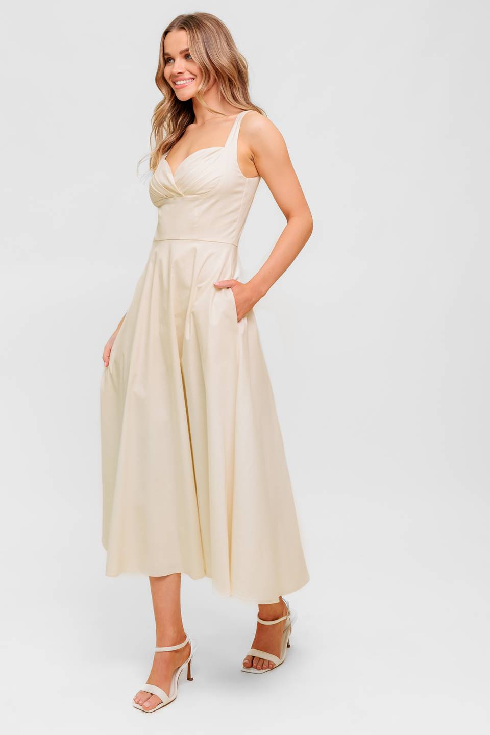 CHANTILLY CHARM SHIRRED MIDI DRESS - Floral Summer Dress for Women, Elegant Ruffled Sleeves & Smocked Waist - Perfect for Garden Parties, Date Nights & Vacation Outfits