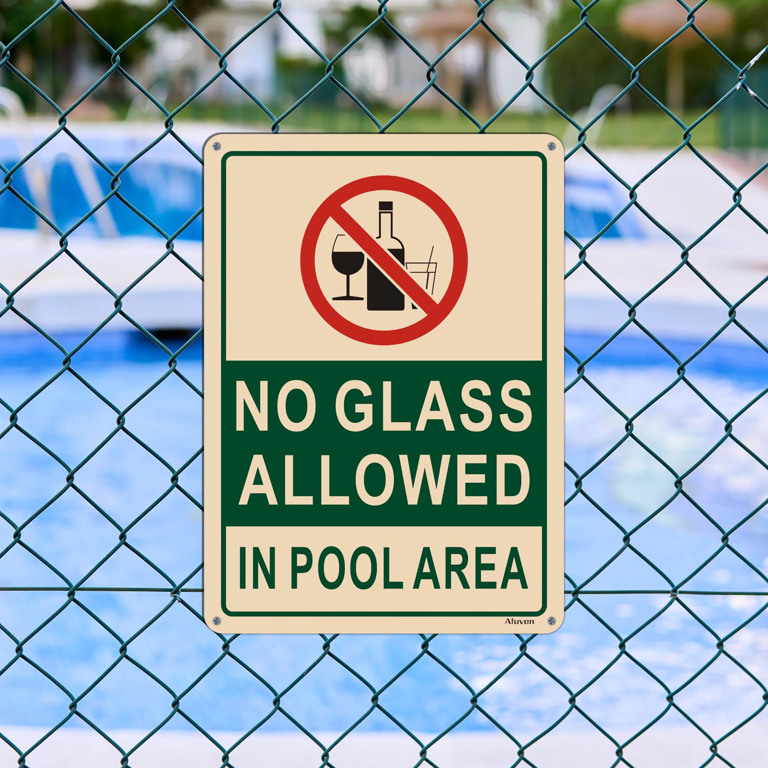 No Glass Allowed in Pool Area Sign 10”x7” - Rust-Free Aluminum Pool Rules & Safety Sign, Weatherproof & Easy to Install (2 Pack) - Perfect for Public Pools, Hotels, and Backyard Swimming Areas