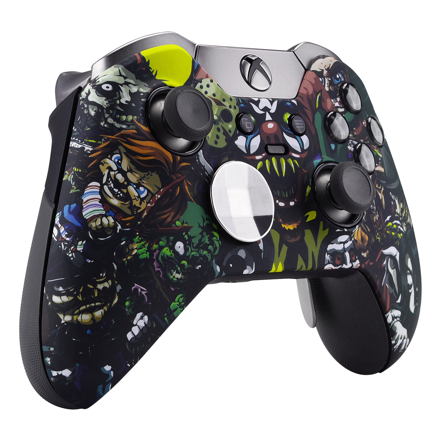 eXtremeRate Scary Party Patterned Faceplate Cover for Xbox One Elite Controller Model 1698 - Soft Touch Front Housing Shell Case with Comfortable Grip - Perfect for Gaming Parties & Halloween Events
