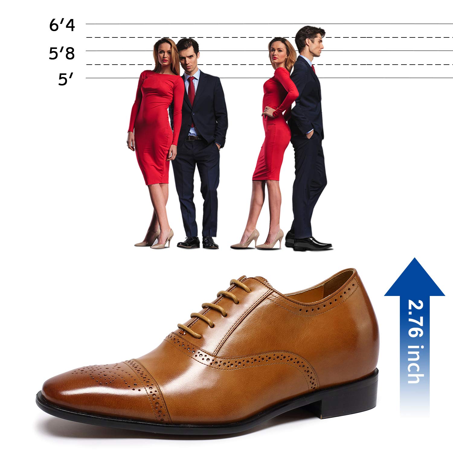 CHAMARIPA Men's Elevator Shoes with Built-in Height Insoles - Breathable Leather Dress Shoes for Men | Anti-Slip & Arch Support | Custom Fit for Comfort & Stealth Height Boost - Perfect for Work, Dating & Formal Events