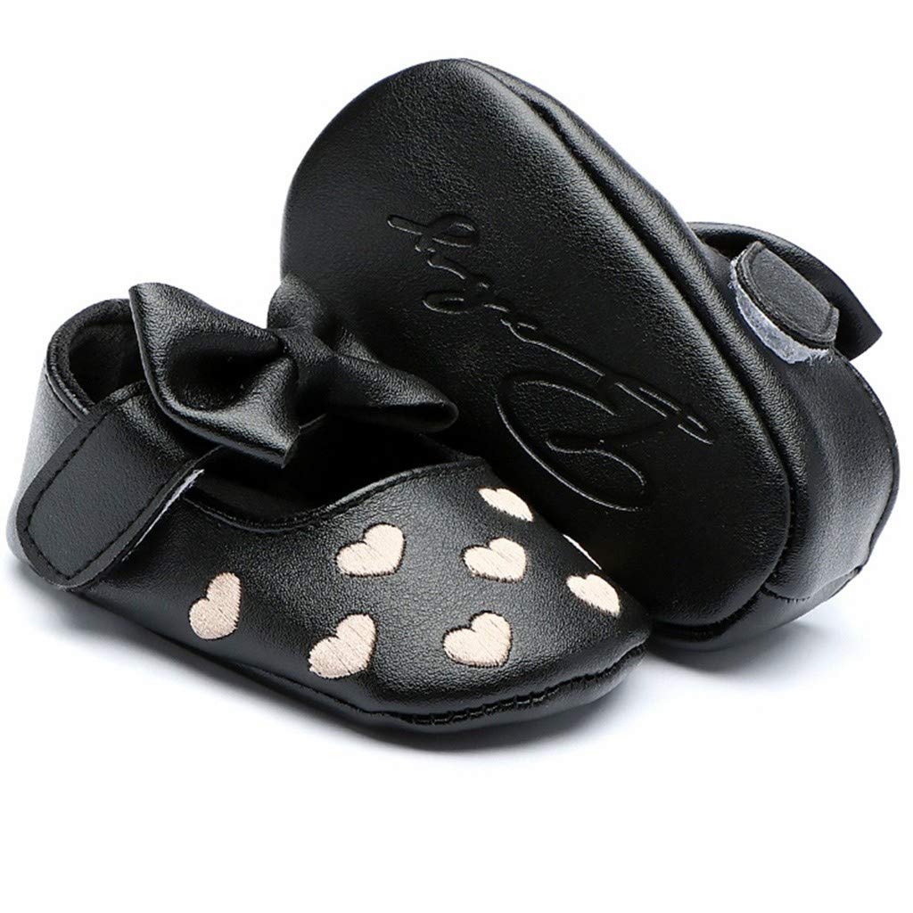 EnJoCho Toddler Tennis Shoes - Soft Leather First Walkers for Baby Girls 0-6 Months | Cute Bow Design | Black Princess Style Shoes for Infants | Perfect for First Steps, Playtime & Special Occasions