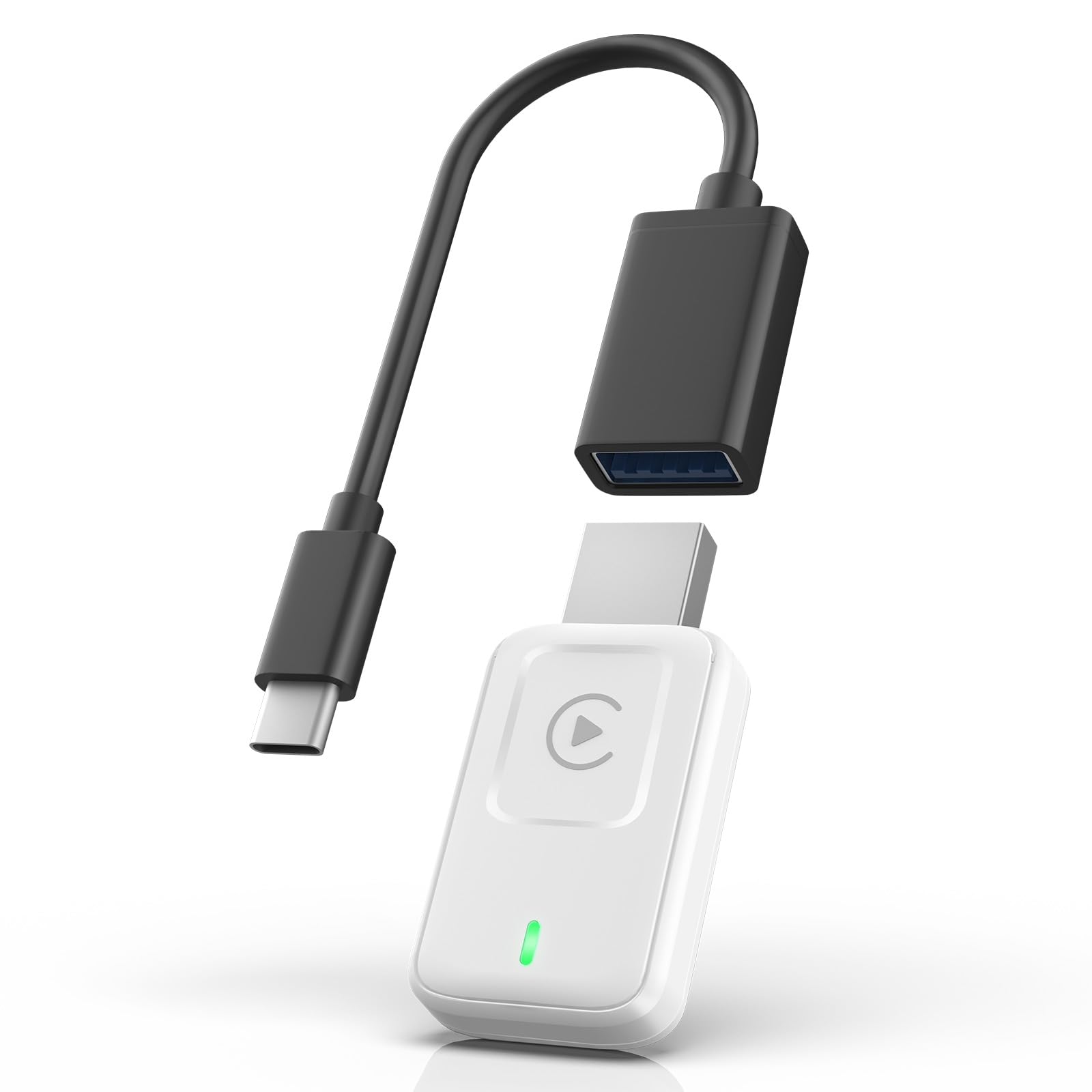 Wireless CarPlay Adapter for iPhone 2025 - Convert Wired to Wireless CarPlay Dongle - Mini USB & USB-C/Type-C Adapter with Extension Cable - White - Perfect for Seamless iPhone Connectivity in Car