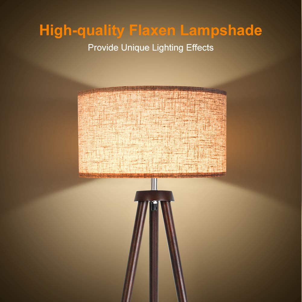 Lepower Tec Wooden Tripod Floor Lamp - Modern Adjustable Standing Lamp for Living Room, Bedroom & Office - Warm Ambient Lighting for Reading & Relaxation
