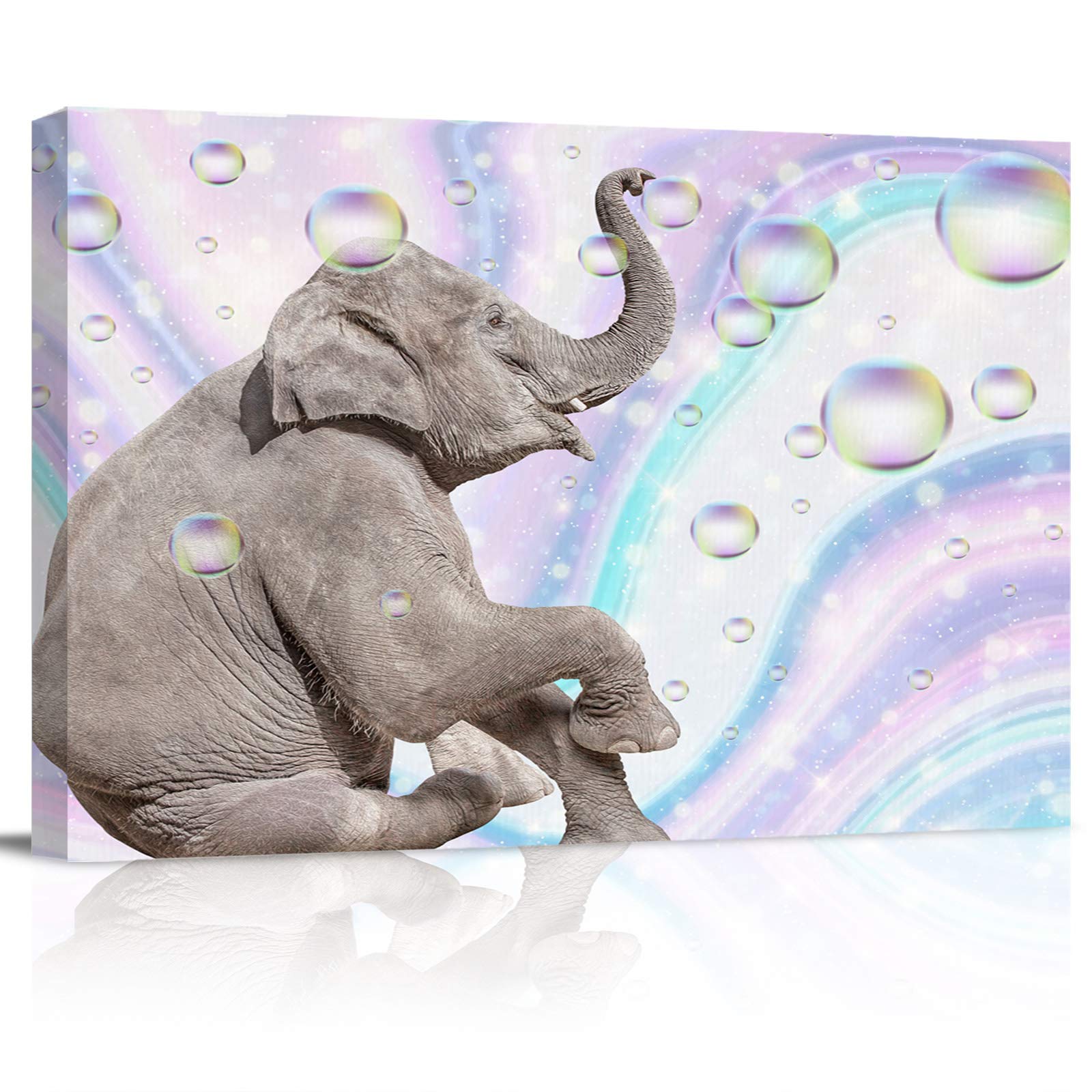 Funny Elephant Blowing Bubbles Canvas Wall Art - 24x32 Inch Animal Print Home Decor for Living Room, Bedroom & Office - Modern Dreamlike Backdrop for Teens, Men & Women