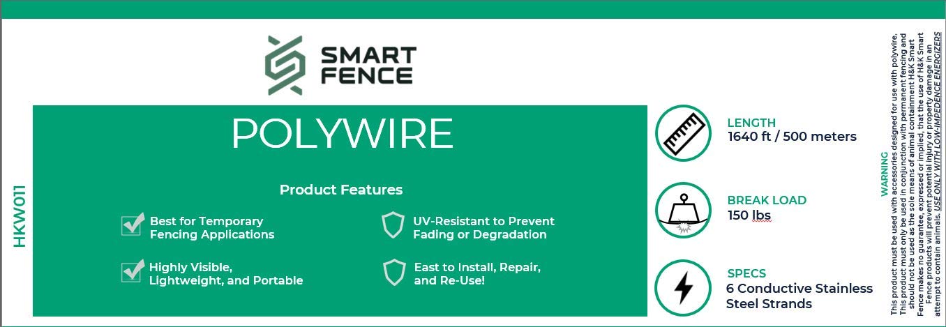 Smart Electric Fence Polywire - 1640ft White High Conductivity Wire for Livestock Containment & Pasture Protection | Ideal for Farms, Ranches, and Animal Control