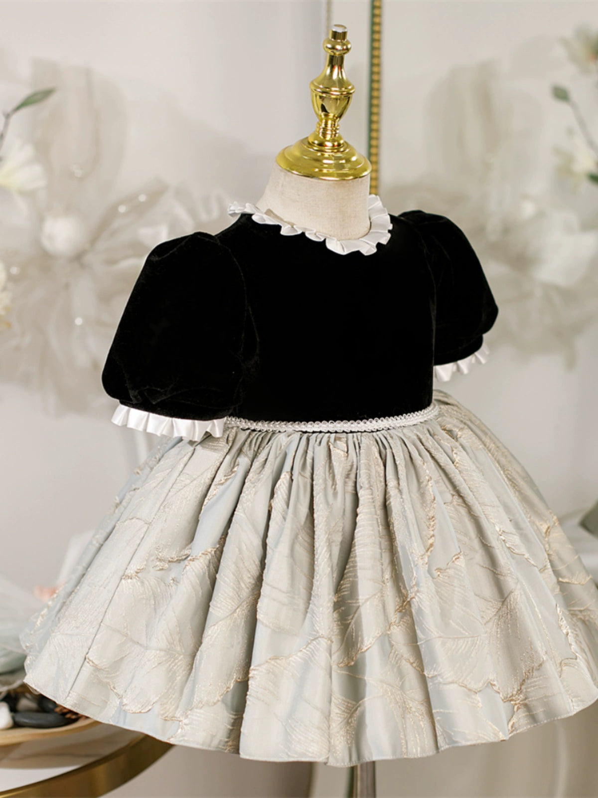 Black Princess Round Satin Flower Girl Dress - Elegant Formal Occasion Wear for Weddings, Parties & Special Events