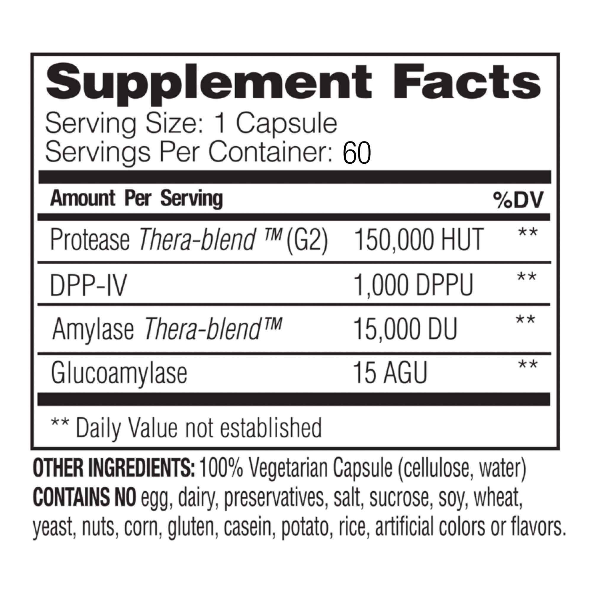 Enzymedica GlutenEase Extra Strength Digestive Enzyme Supplement - 60 Capsules for Gluten & Dairy Digestion - Supports Comfort After Meals for Sensitive Stomachs