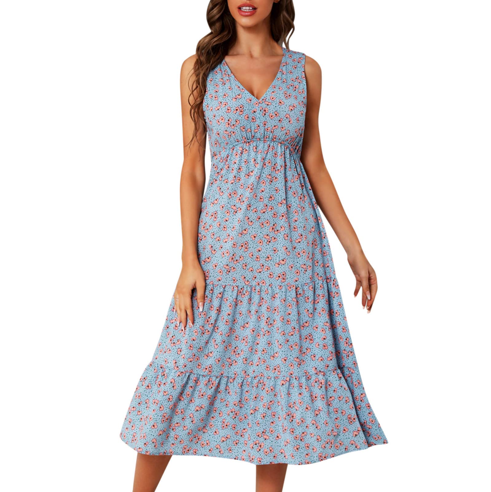 **Bohemian Floral Print V-Neck Casual Dress for Women - Christmas Party, Holiday Gathering & Summer Outfit**